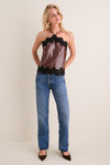 Brown Sequin & Black Lace Bradshaw Halter Tank