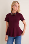 Merlot Knit Phoebe Peplum Top