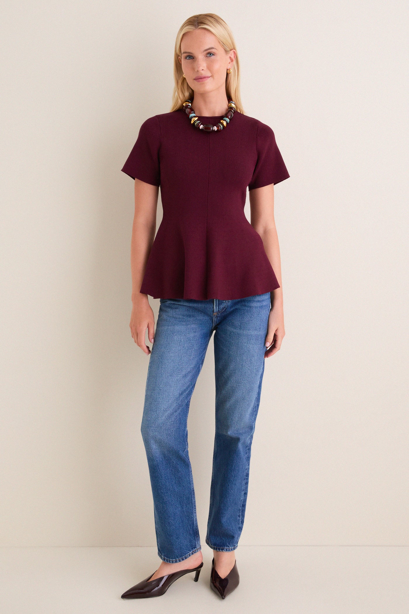 Merlot Knit Phoebe Peplum Top