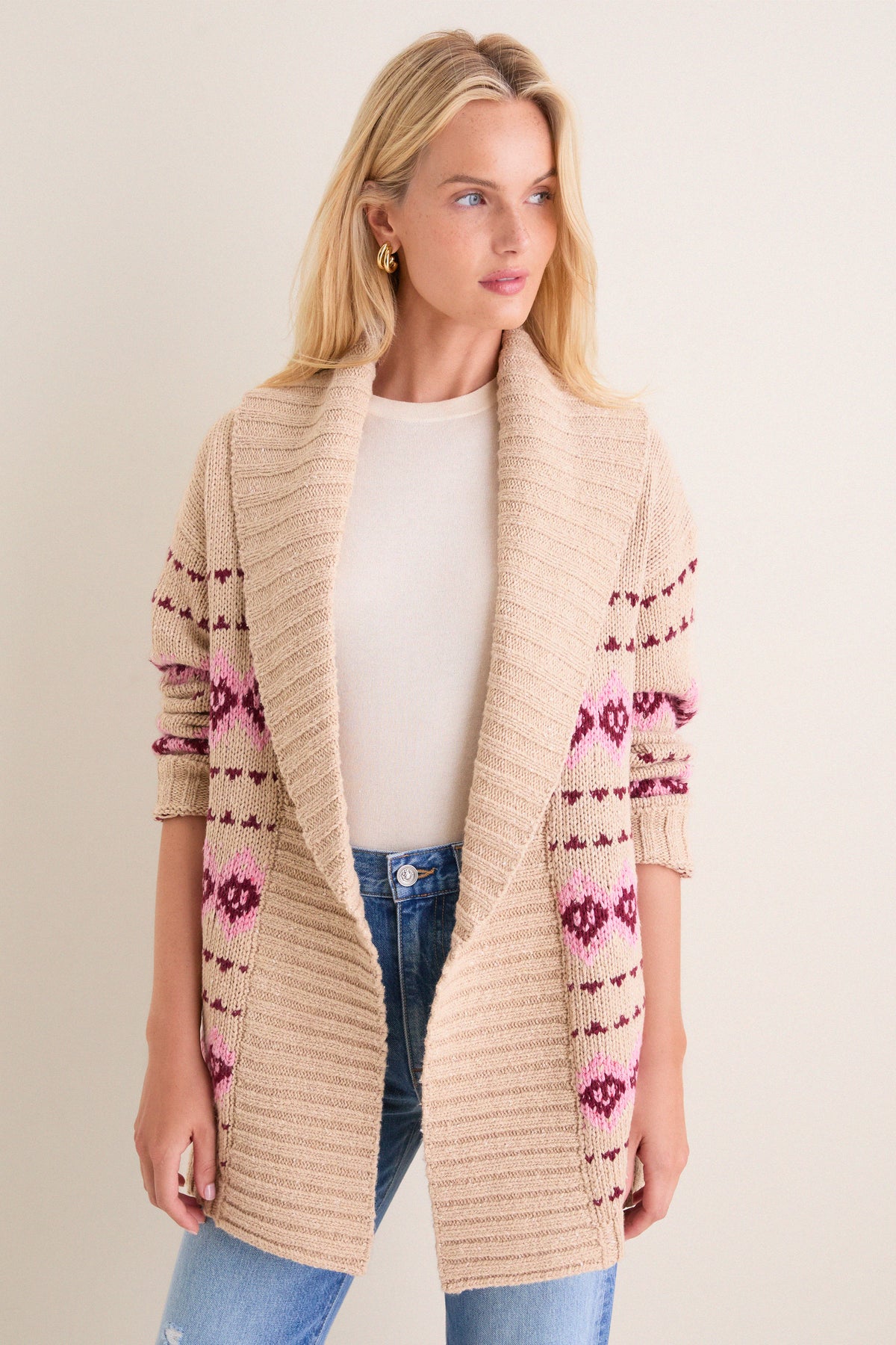 Tan & Pink Fair Isle Stowe Oversized Cardigan