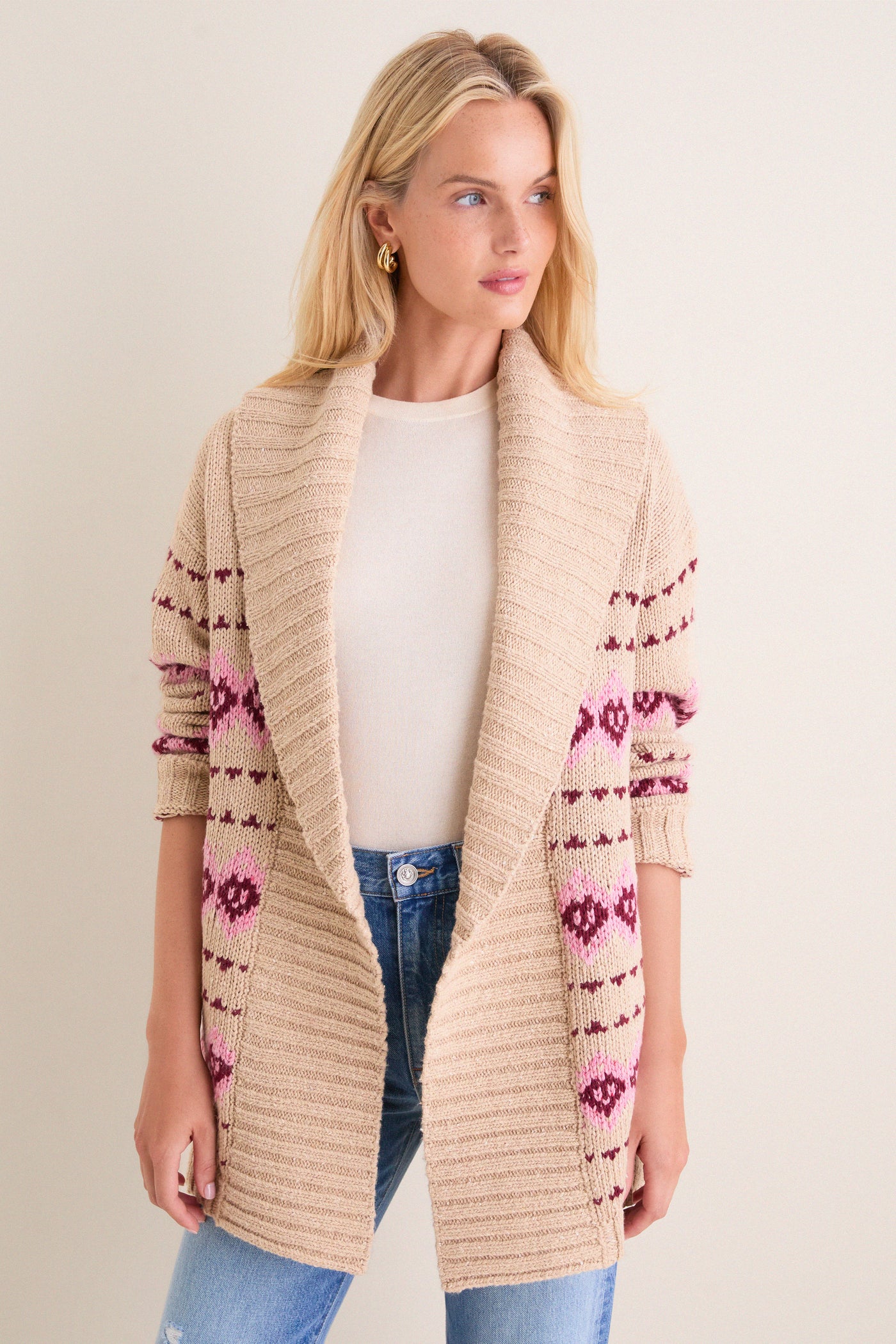 Tan & Pink Fair Isle Stowe Oversized Cardigan