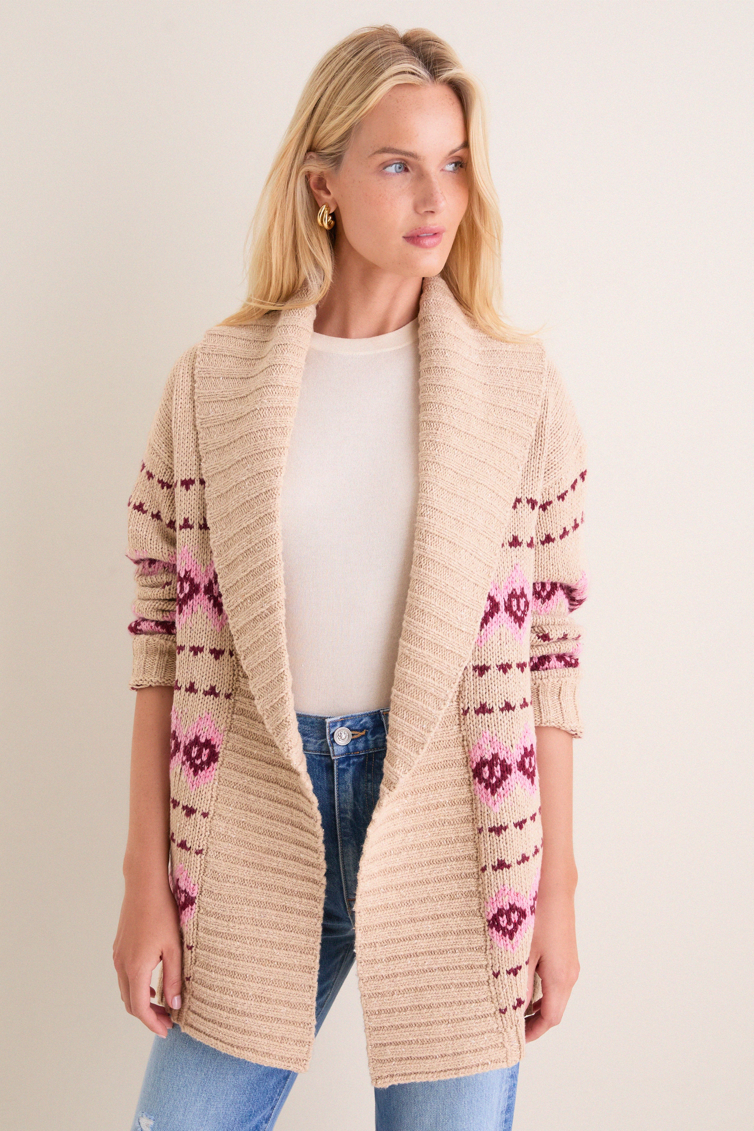 Tan & Pink Fair Isle Stowe Oversized Cardigan