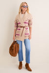 Tan & Pink Fair Isle Stowe Oversized Cardigan