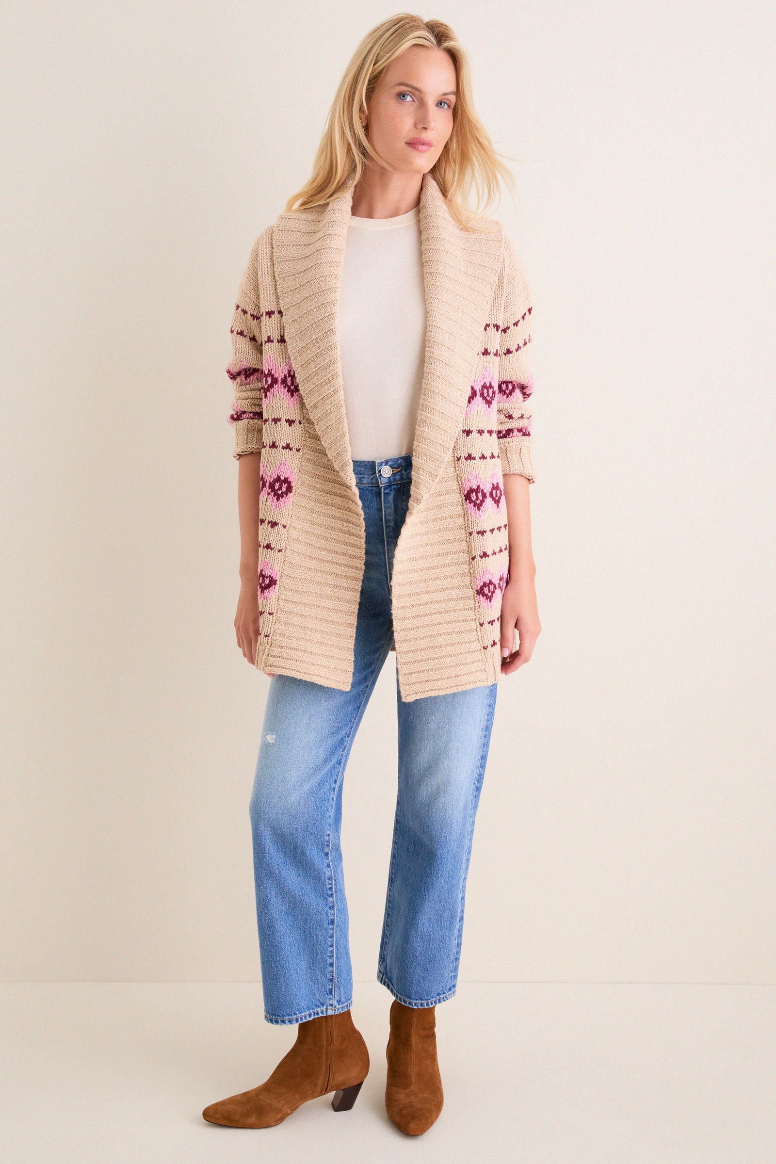 Tan & Pink Fair Isle Stowe Oversized Cardigan
