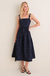 Navy Jacquard Square Neck Irene Midi Dress