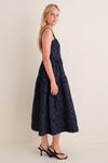 Navy Jacquard Square Neck Irene Midi Dress