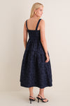 Navy Jacquard Square Neck Irene Midi Dress
