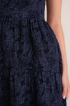 Navy Jacquard Square Neck Irene Midi Dress