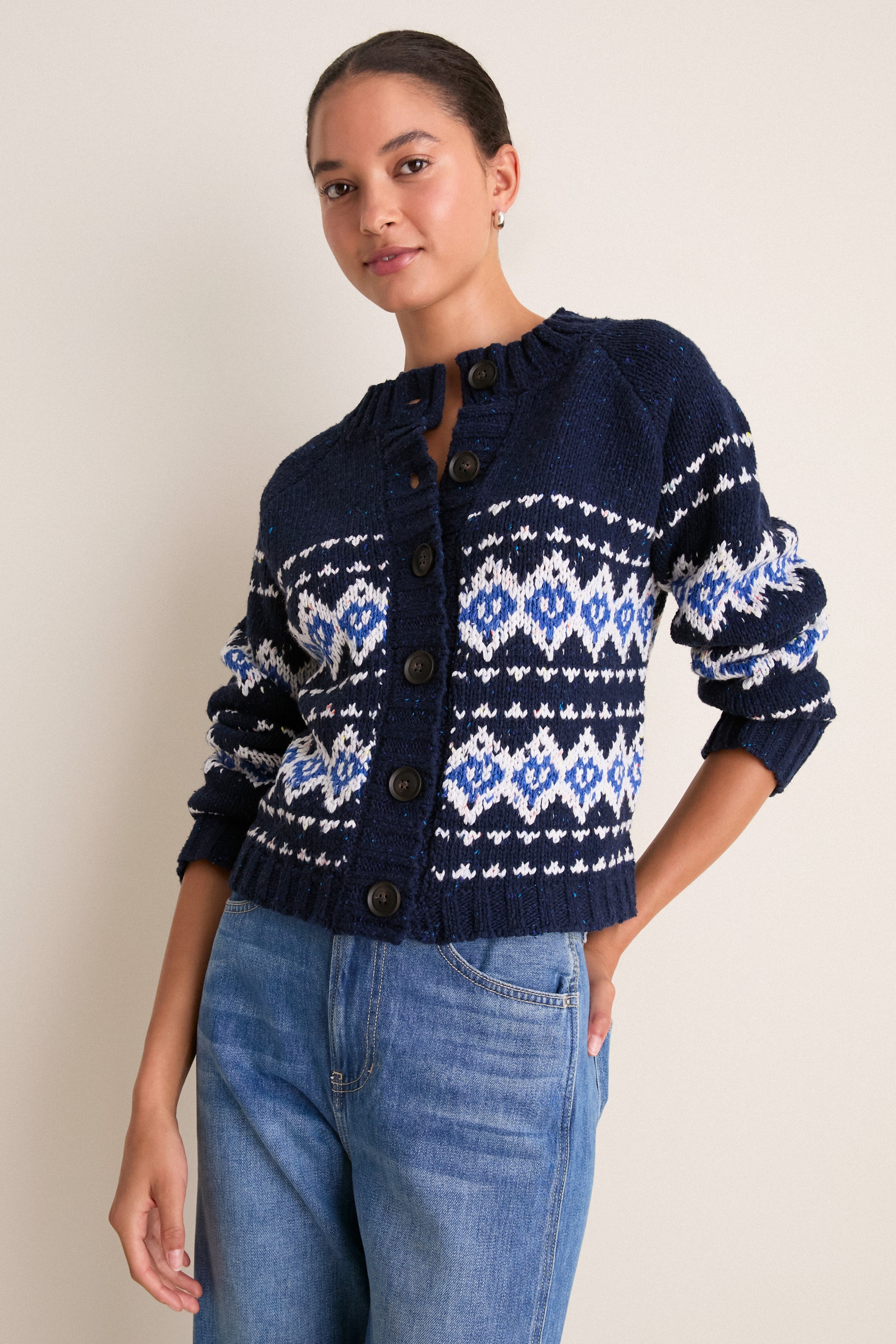Navy Fair Isle Natalie Cardigan