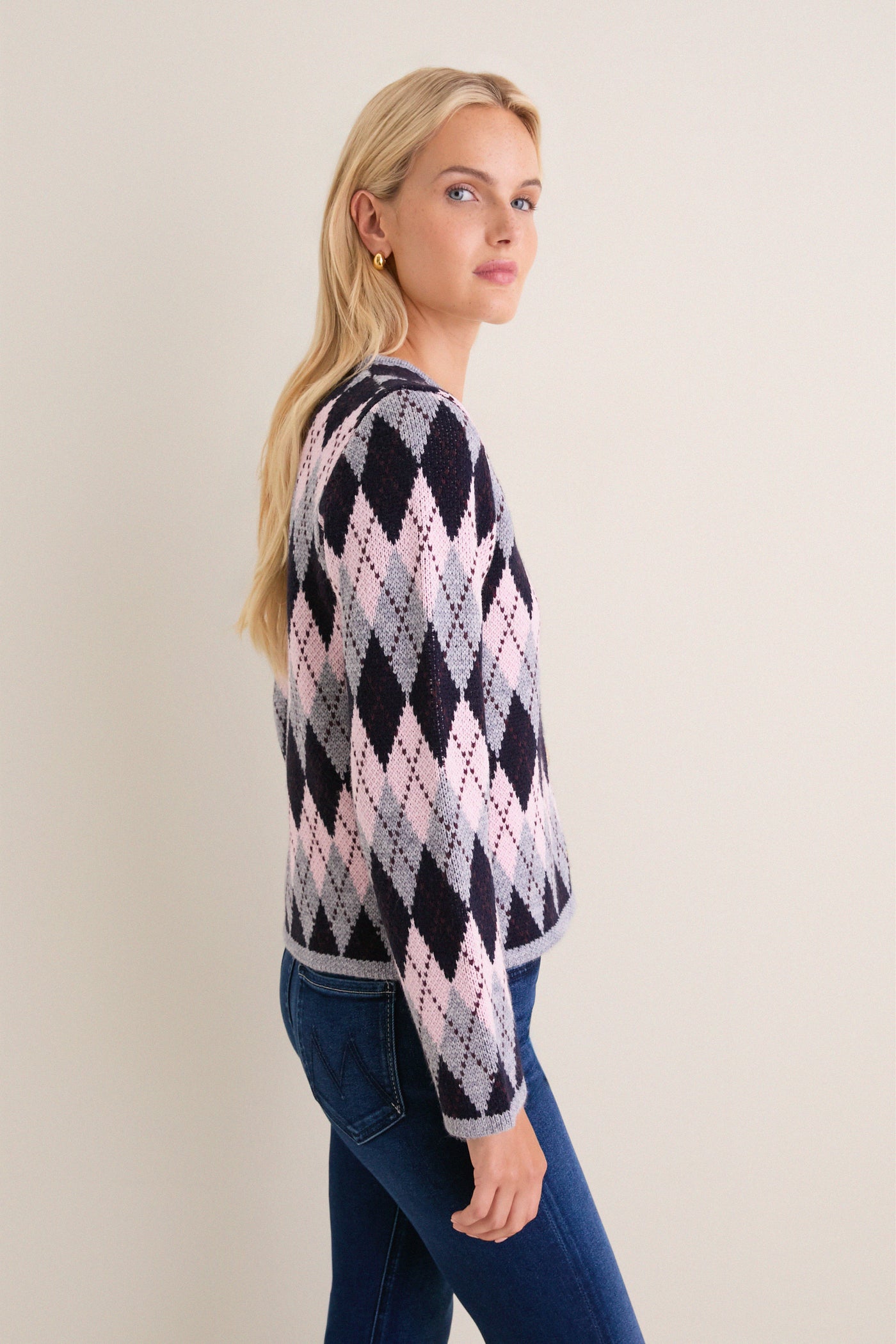 Pink & Navy Argyle Caspian Cardigan