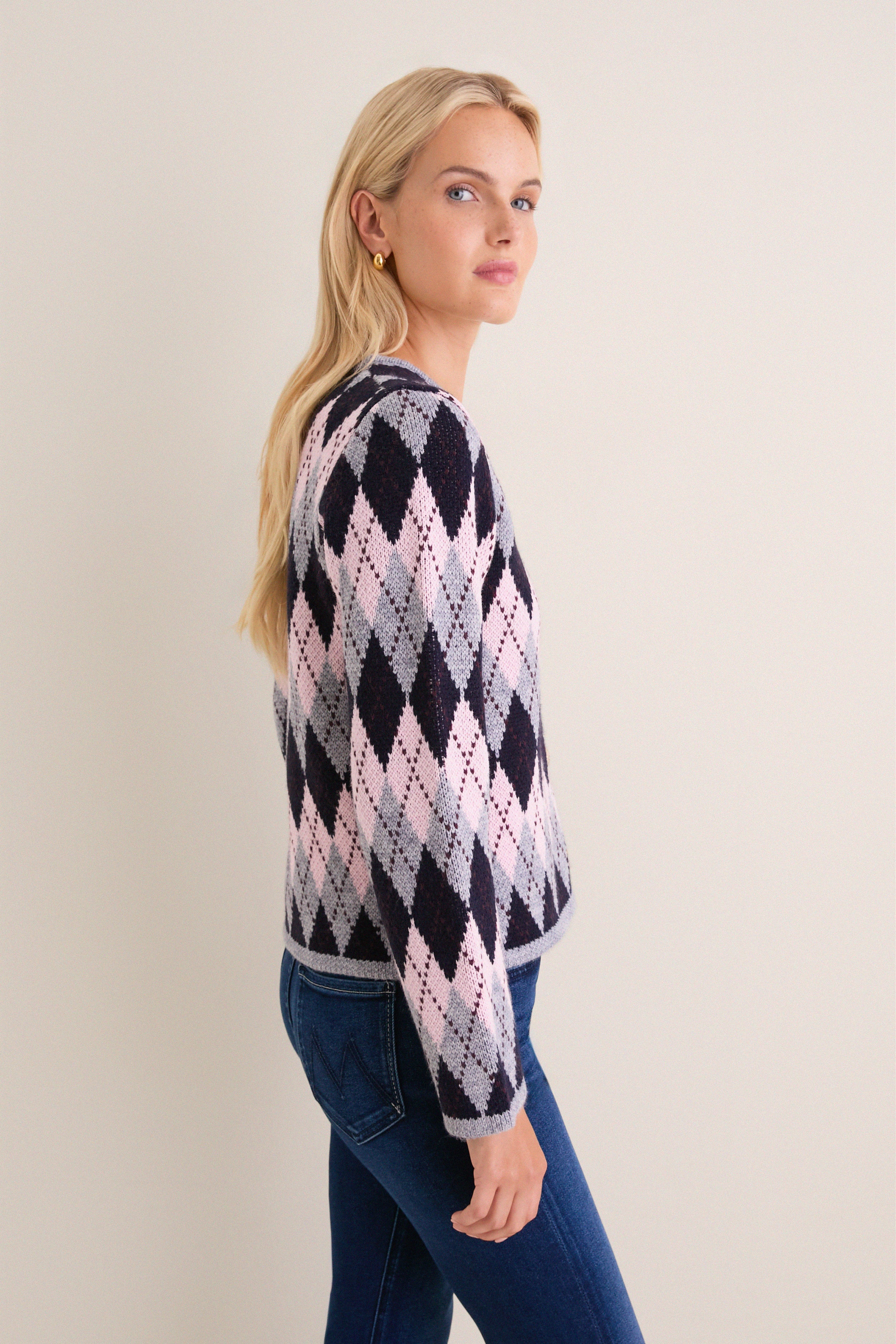 Pink & Navy Argyle Caspian Cardigan