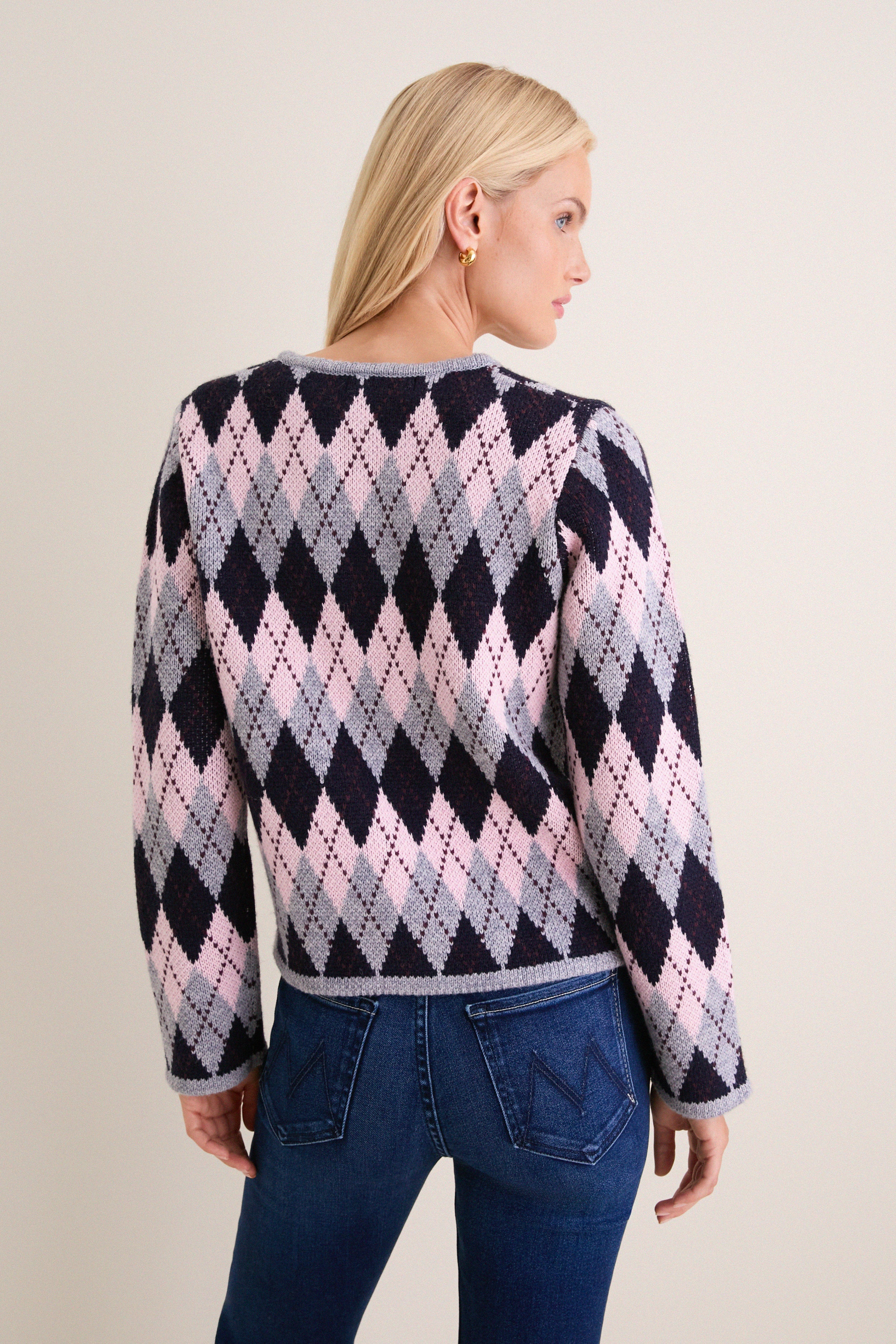 Pink & Navy Argyle Caspian Cardigan