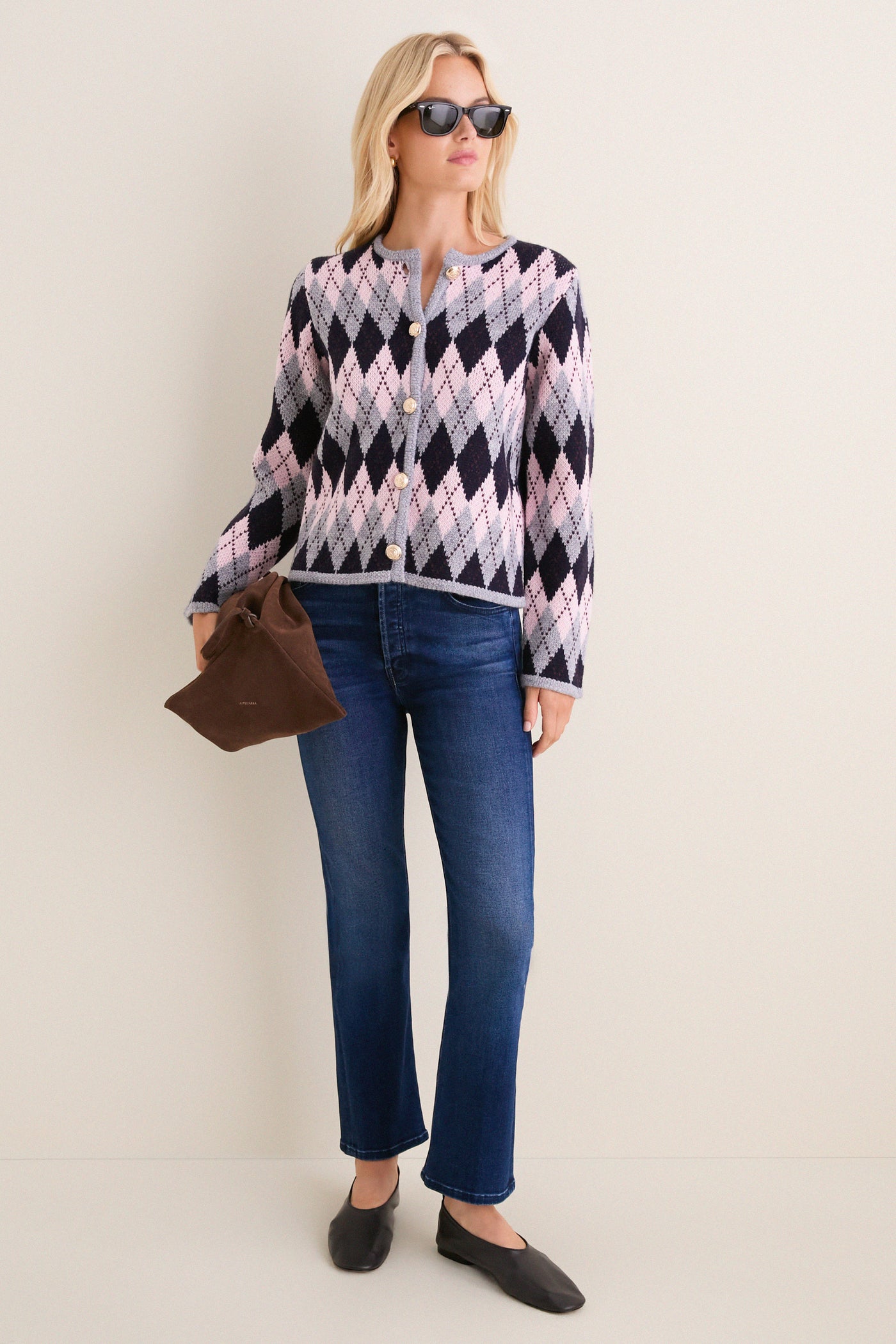 Pink & Navy Argyle Caspian Cardigan
