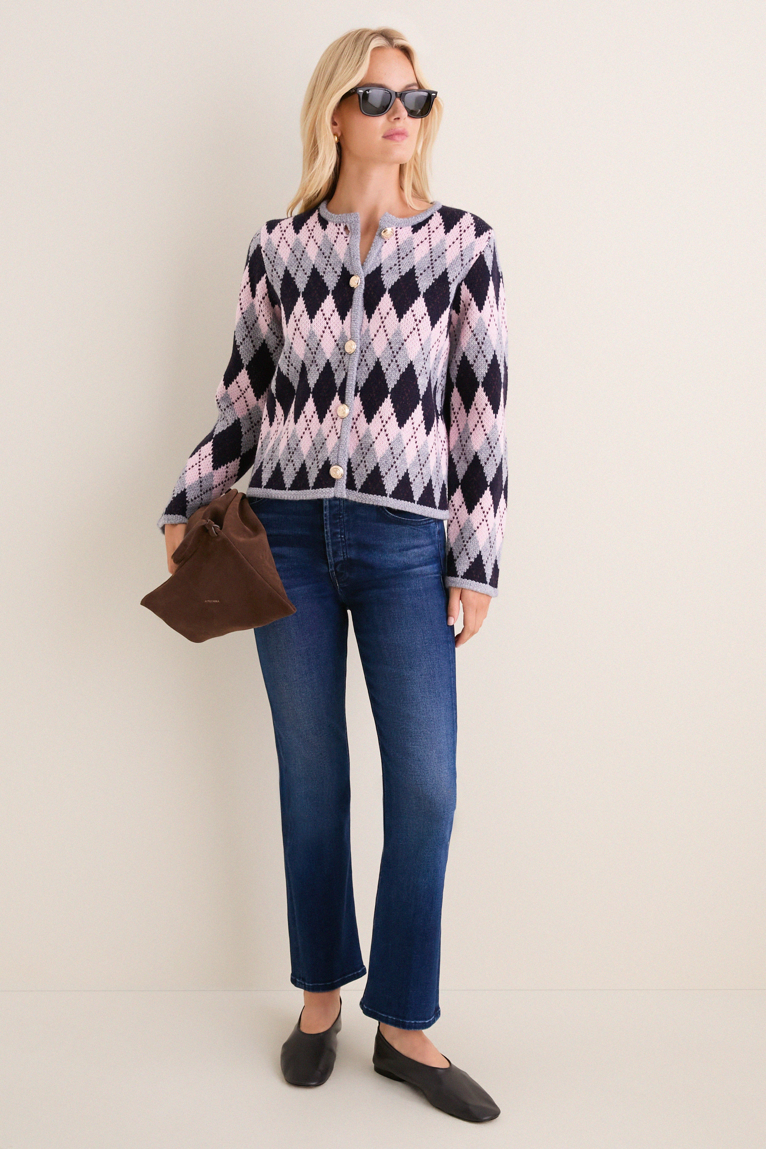 Pink & Navy Argyle Caspian Cardigan