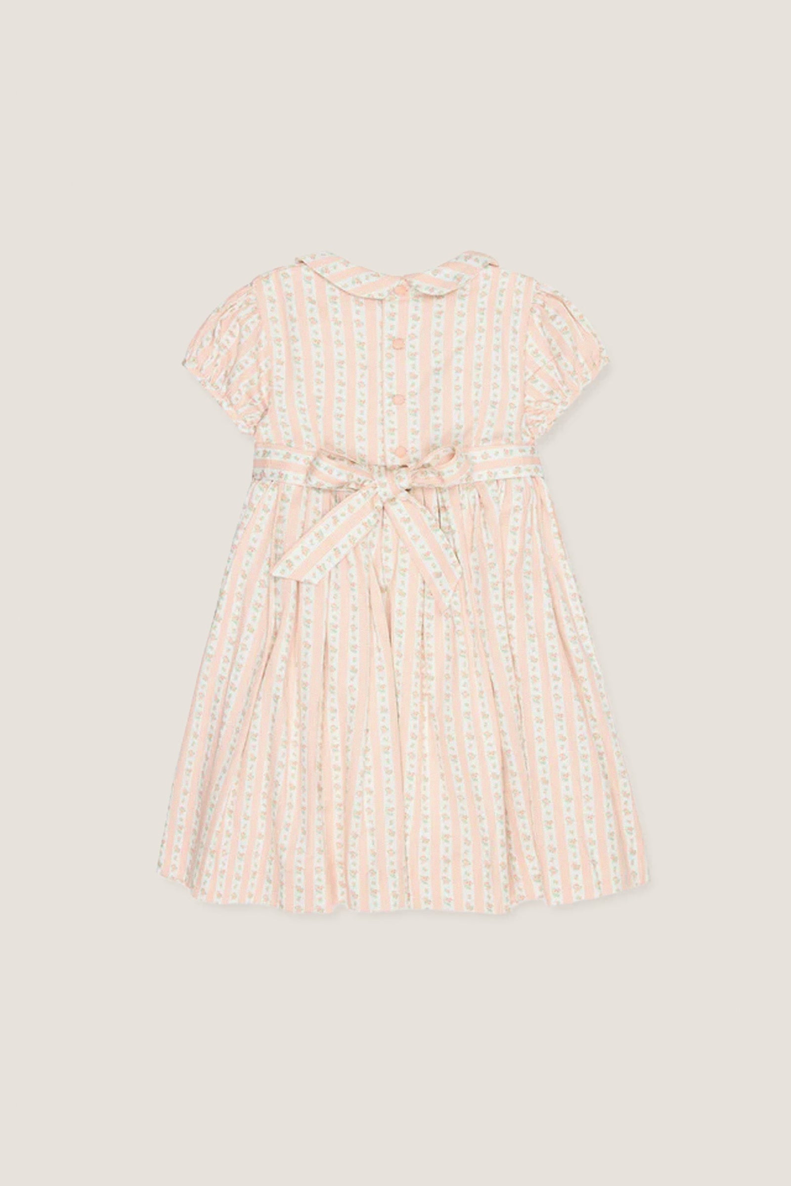 Pink Floral Stripe Arcadia Girl Hand-Smocked Dress