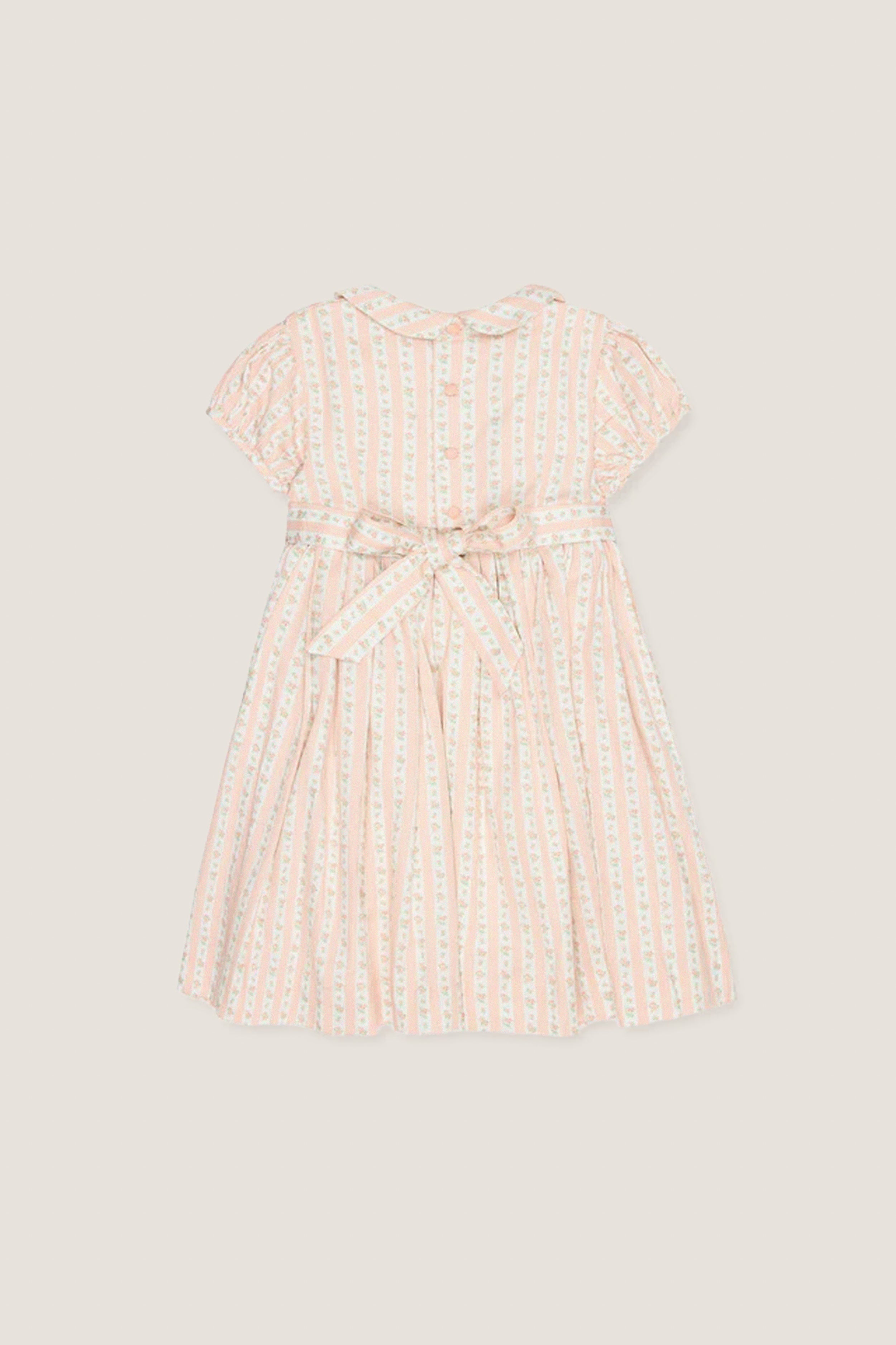 Pink Floral Stripe Arcadia Girl Hand-Smocked Dress