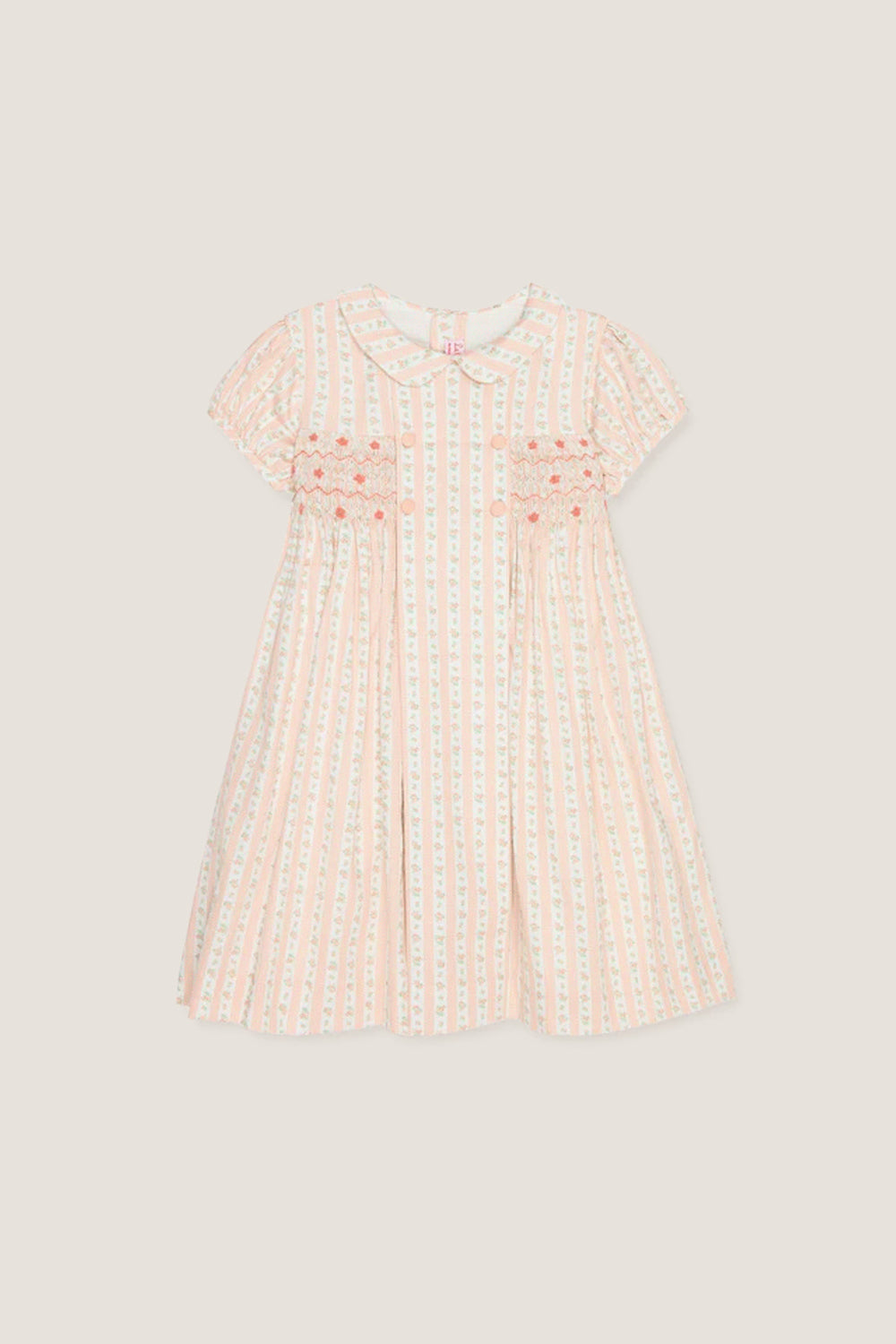Pink Floral Stripe Arcadia Girl Hand-Smocked Dress