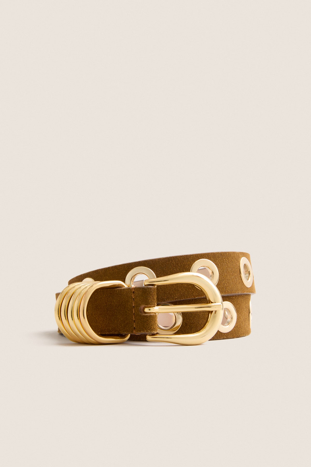 Ochre Full Rivet Suede Belt