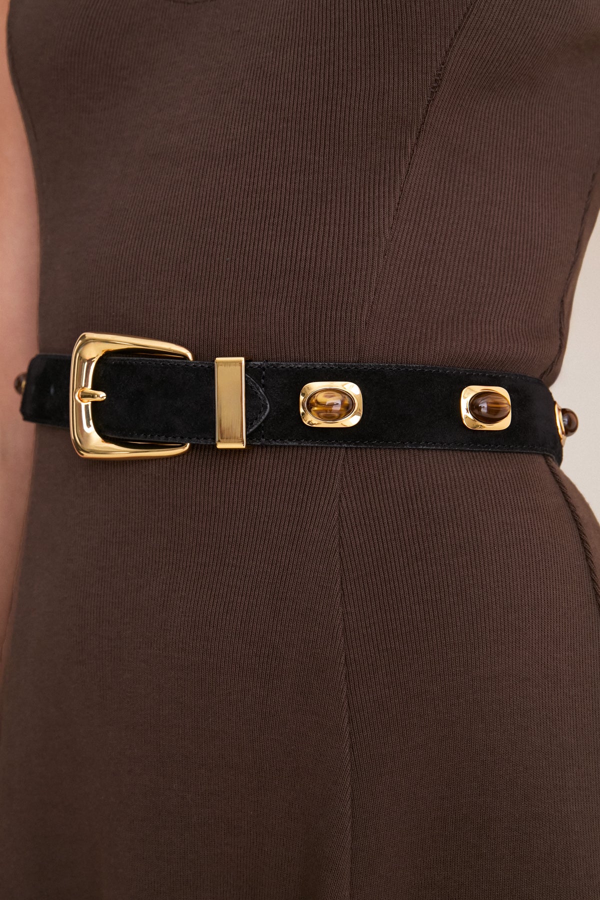 Black Stone Embellished Suede Arch Belt