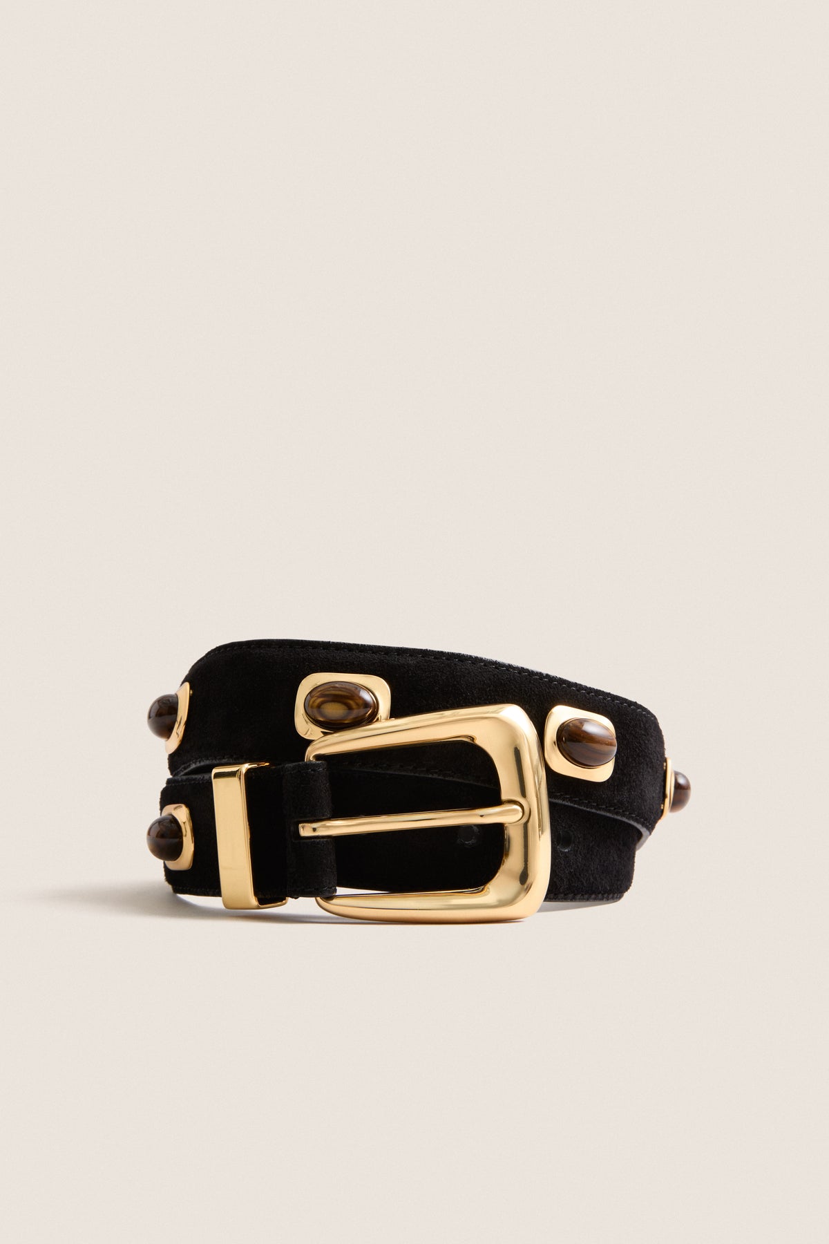 Black Stone Embellished Suede Arch Belt