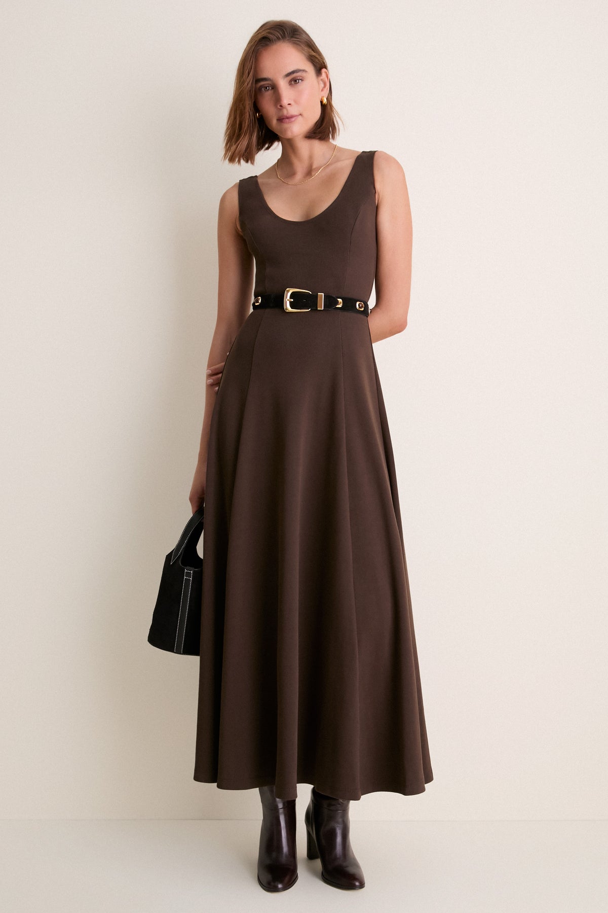 Black Stone Embellished Suede Arch Belt