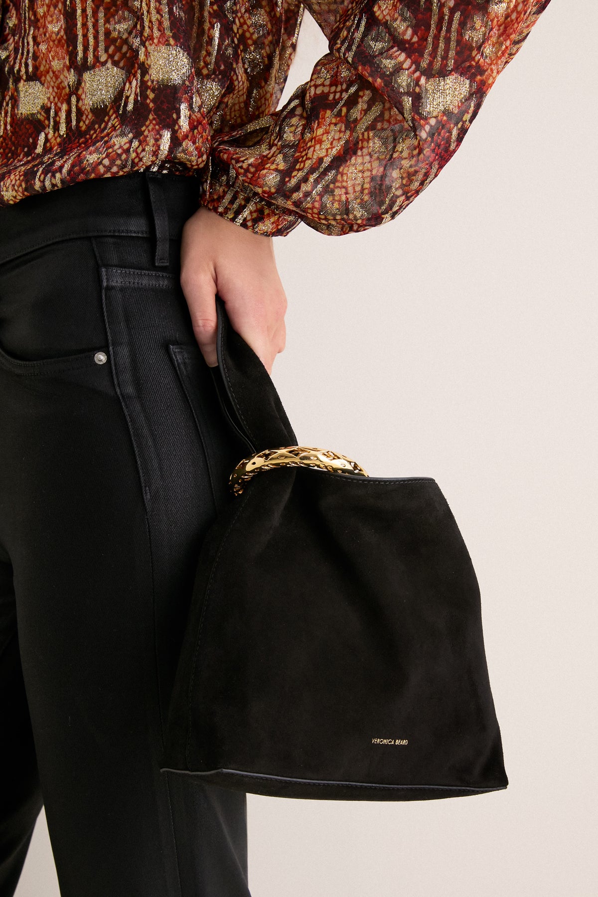 Black Suede Veronica Beard Swing Bag