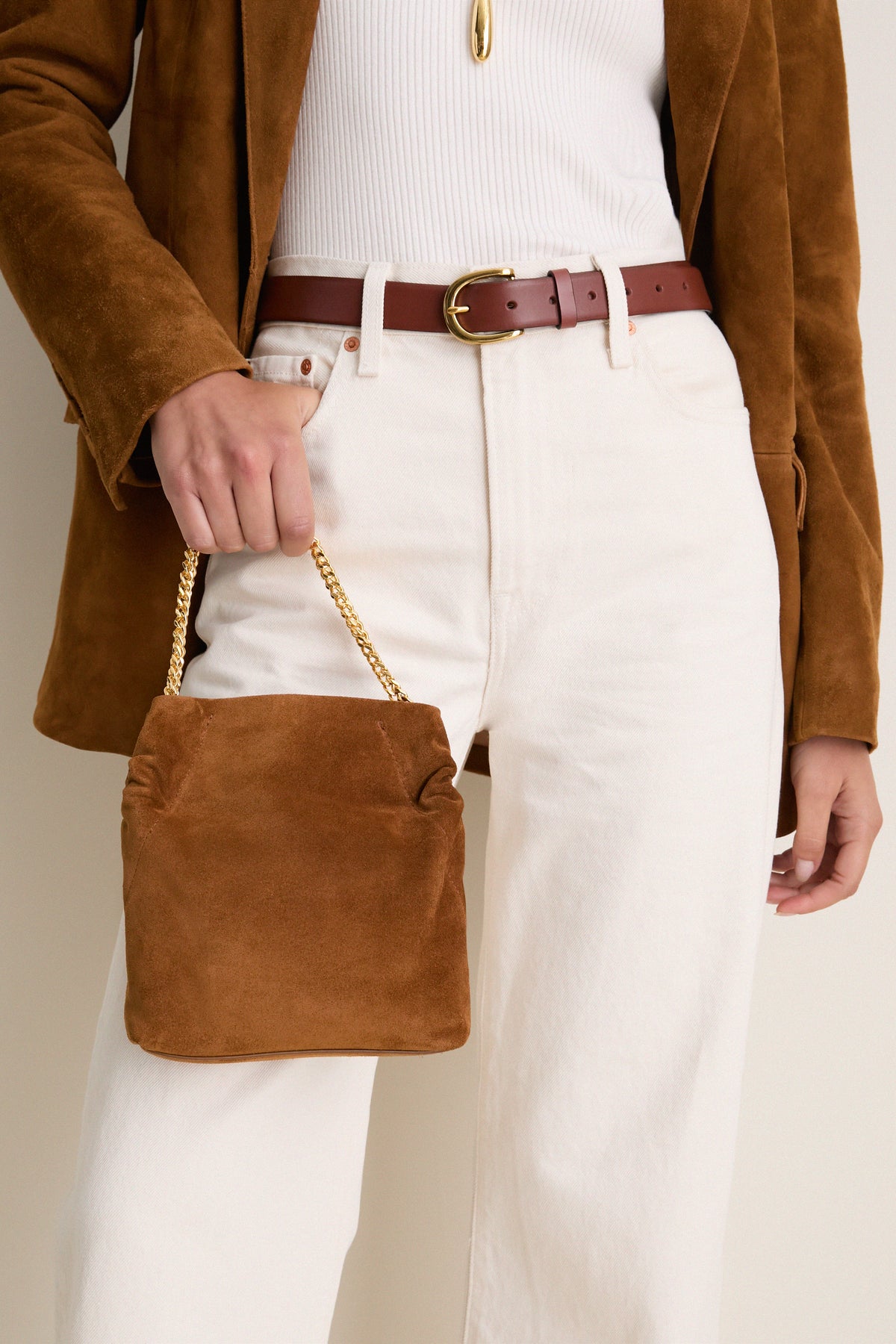 Tobacco Small Suede Slouch Shoulder Bag