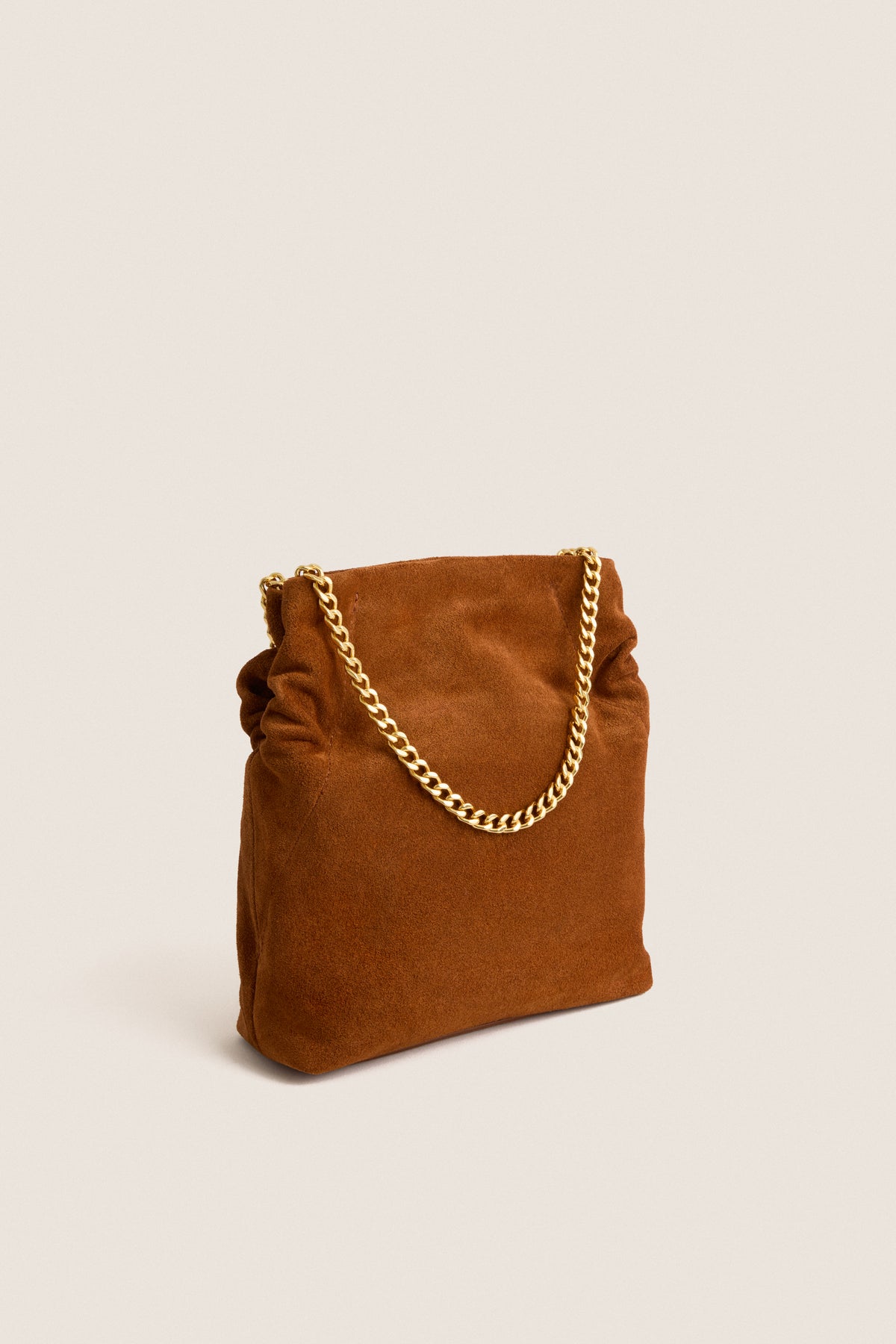 Tobacco Small Suede Slouch Shoulder Bag
