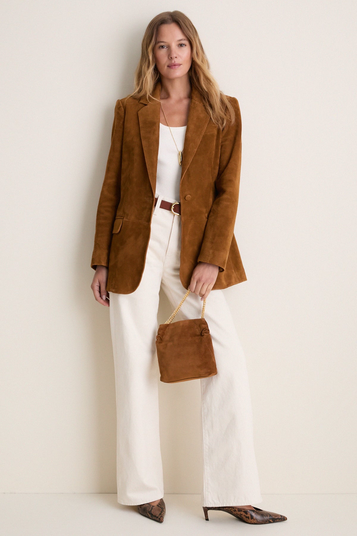 Tobacco Small Suede Slouch Shoulder Bag