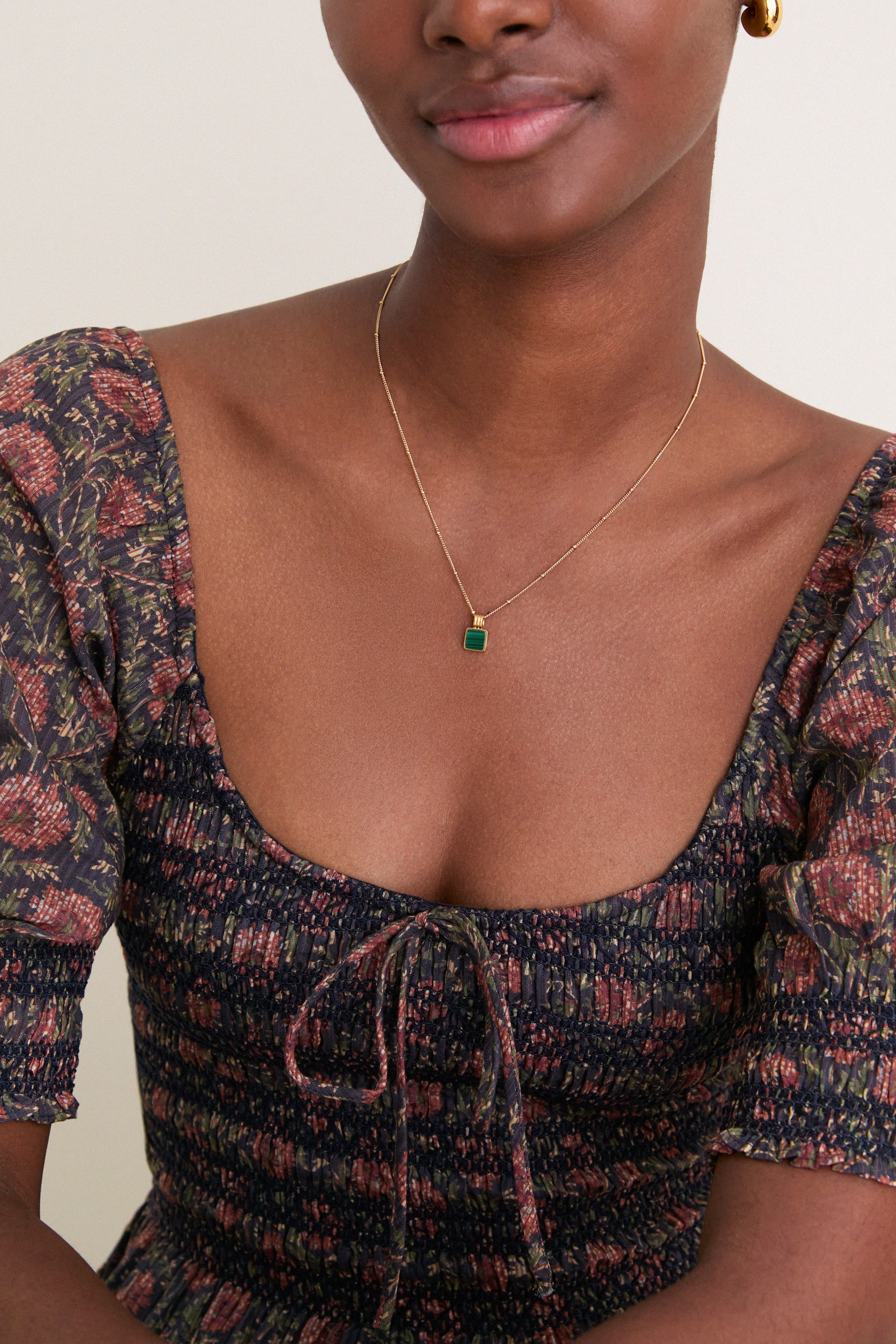 Gold Lucy Williams Square Malachite Necklace