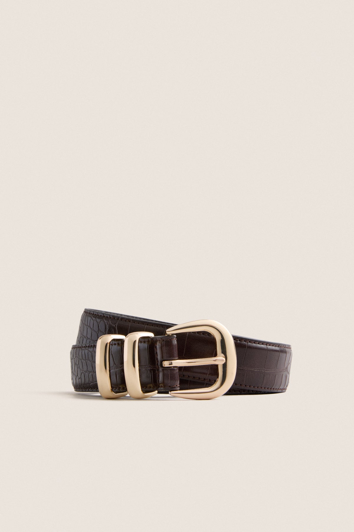 Chocolate Croc-Embossed Western Belt