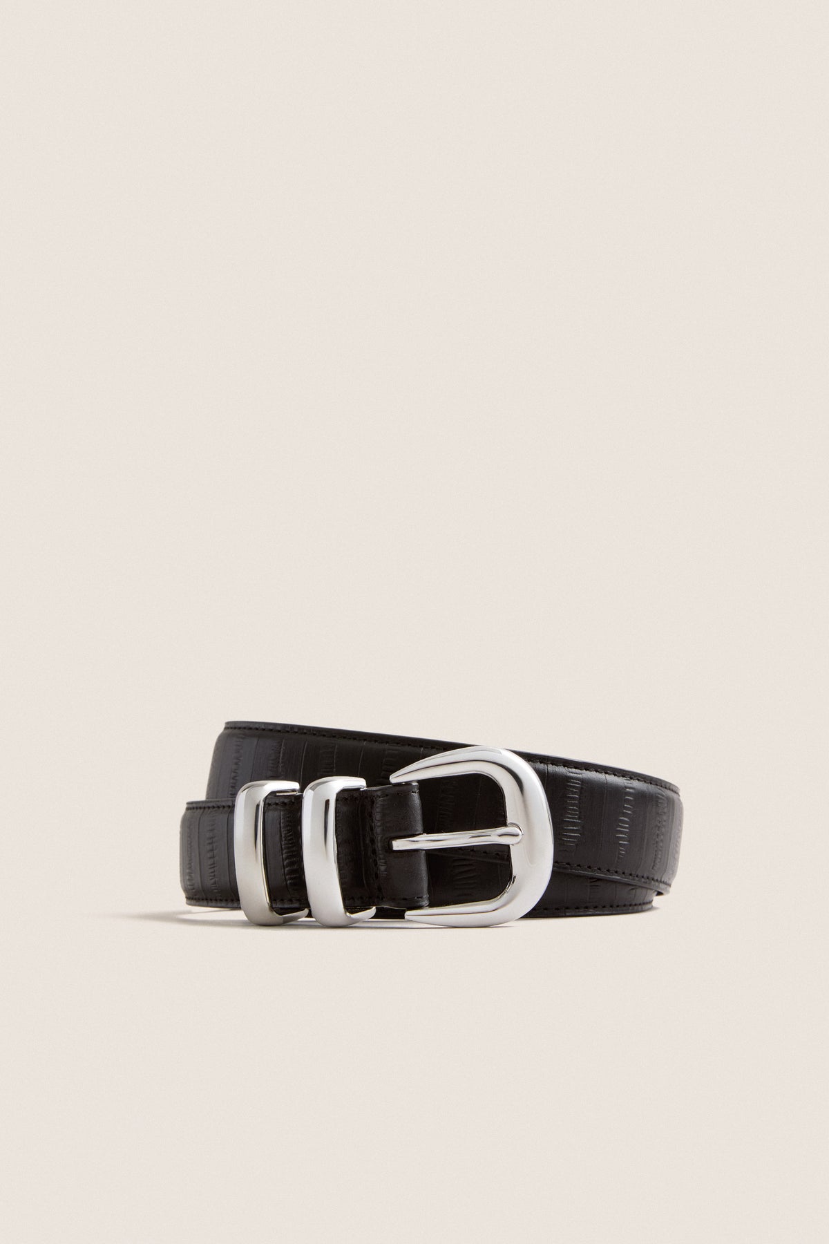 Black Eel Skin Embossed Western Belt
