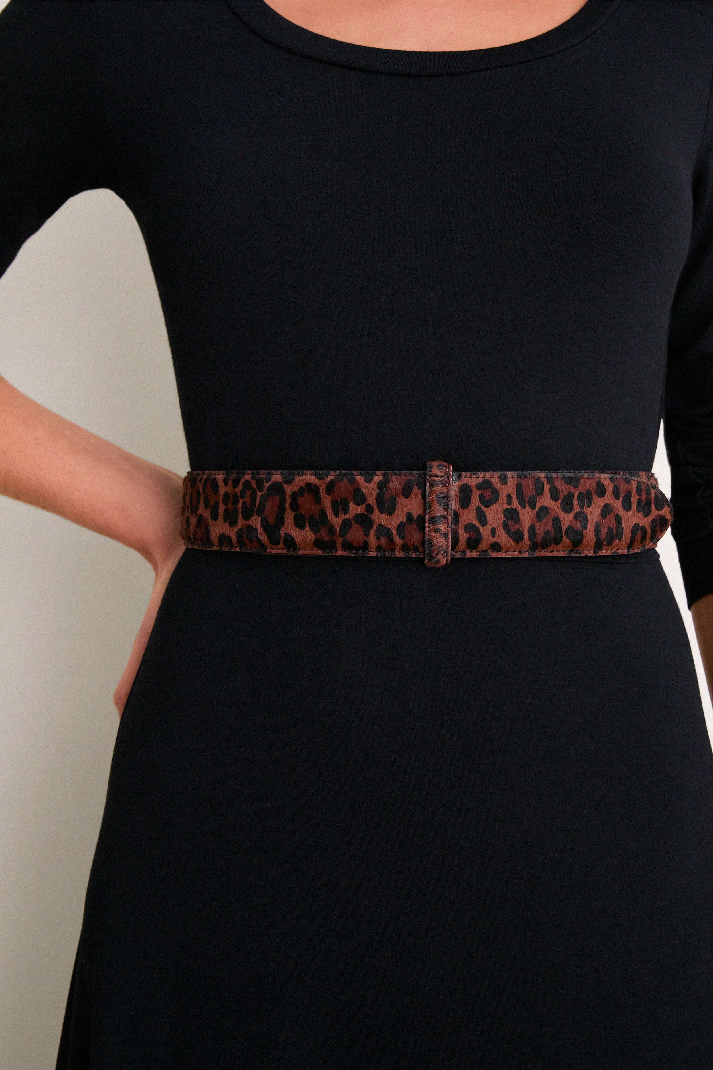Leopard Haircalf Buckleless Waist Belt