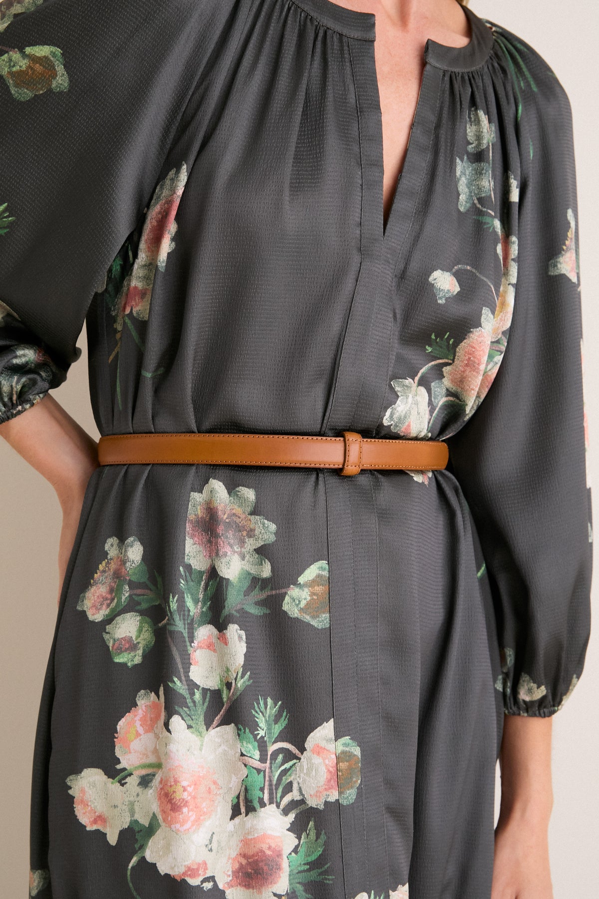 Camel Leather Skinny Belt