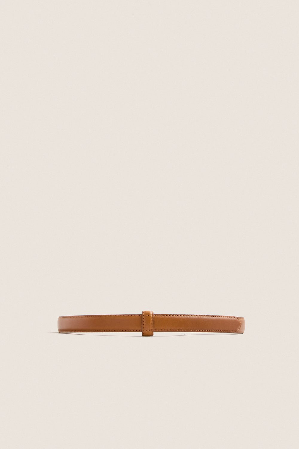Camel Leather Skinny Belt