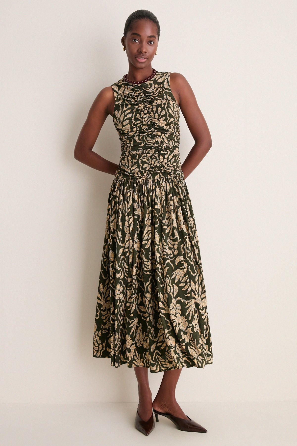 Khaki Floral Elora Sleeveless Jersey Dress