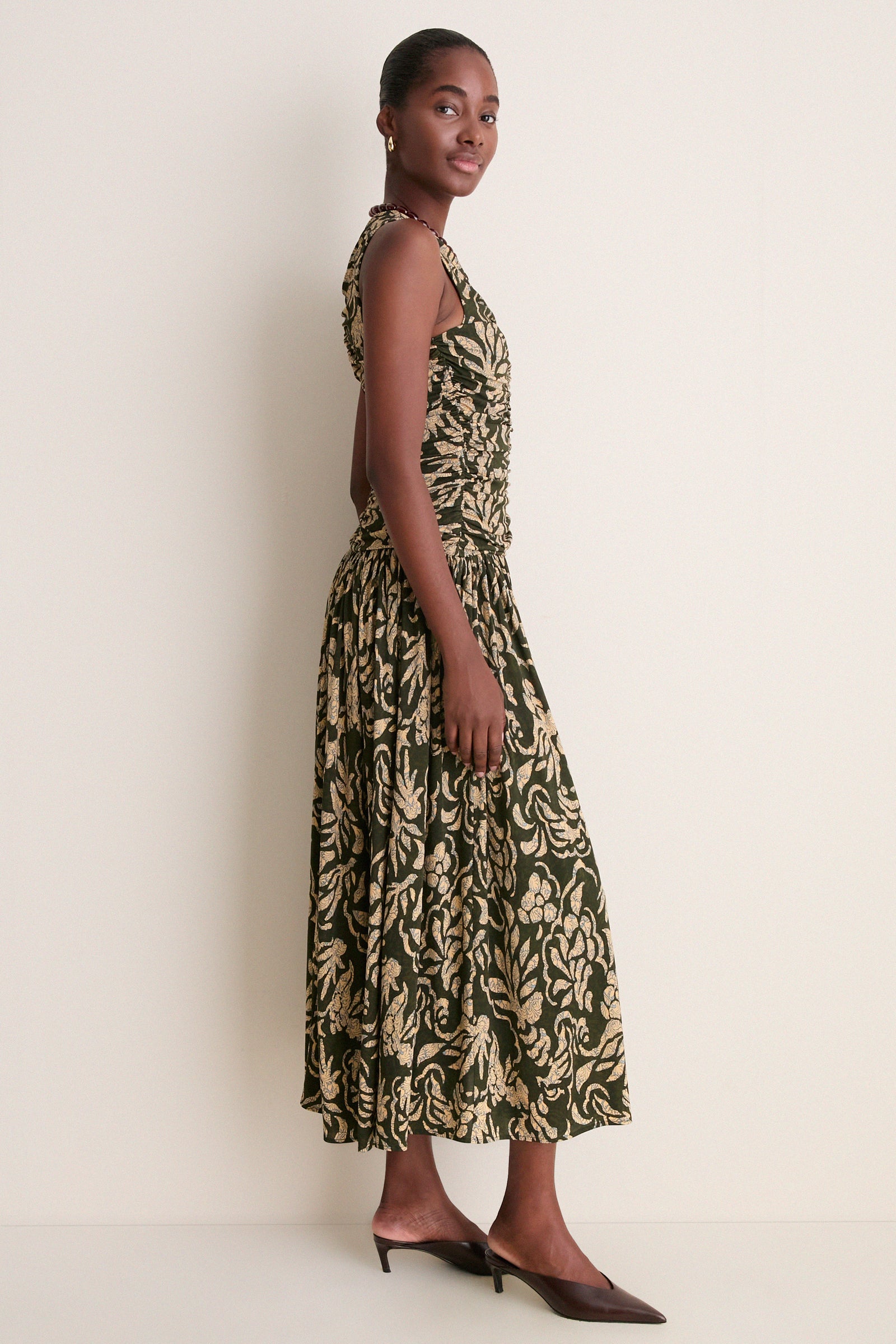 Khaki Floral Elora Sleeveless Jersey Dress