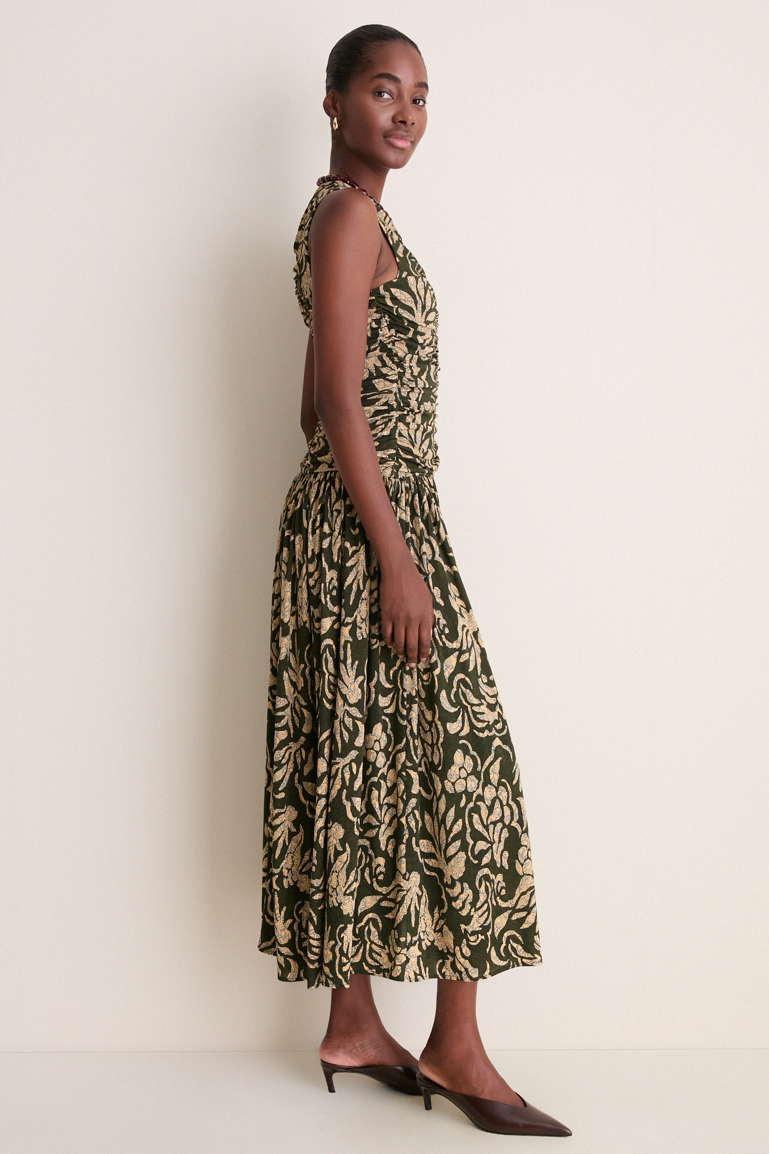 Khaki Floral Elora Sleeveless Jersey Dress