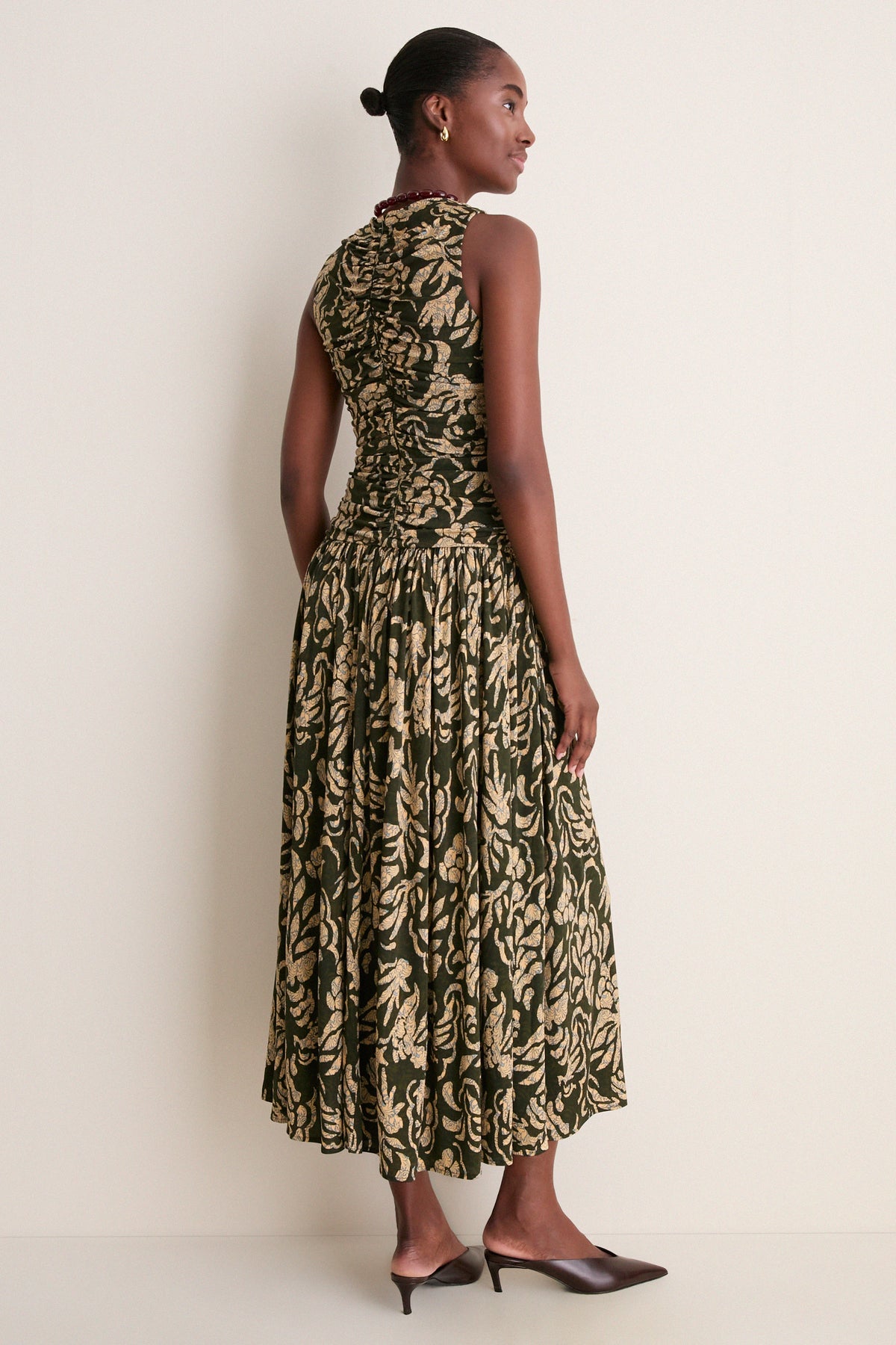 Khaki Floral Elora Sleeveless Jersey Dress