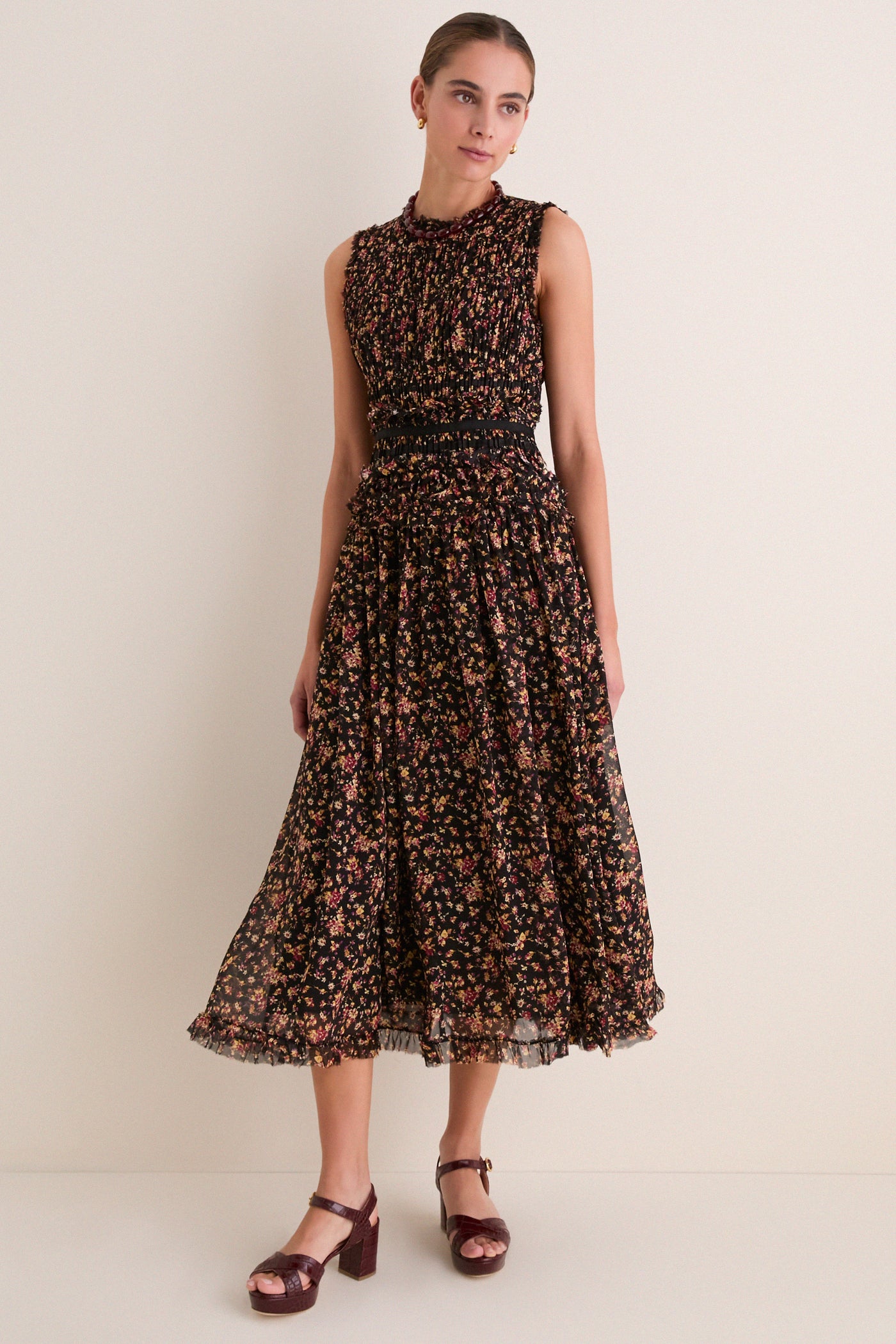 Noir Mille-Fleur Etta Sleeveless Silk Dress