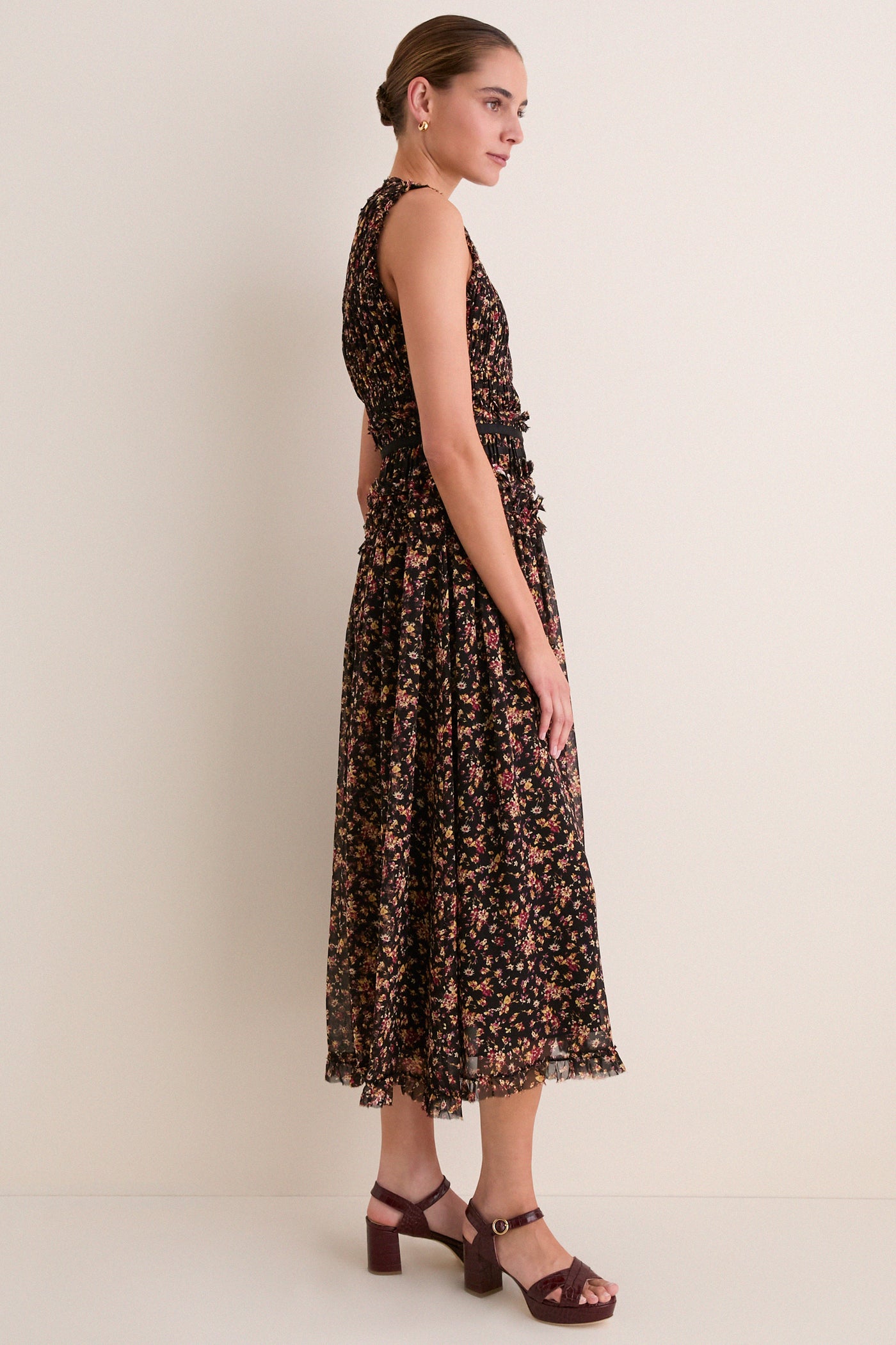 Noir Mille-Fleur Etta Sleeveless Silk Dress
