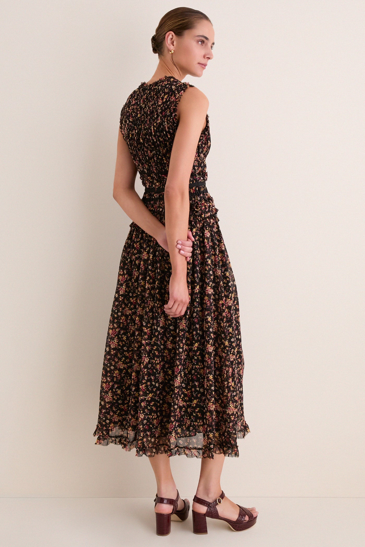 Noir Mille-Fleur Etta Sleeveless Silk Dress