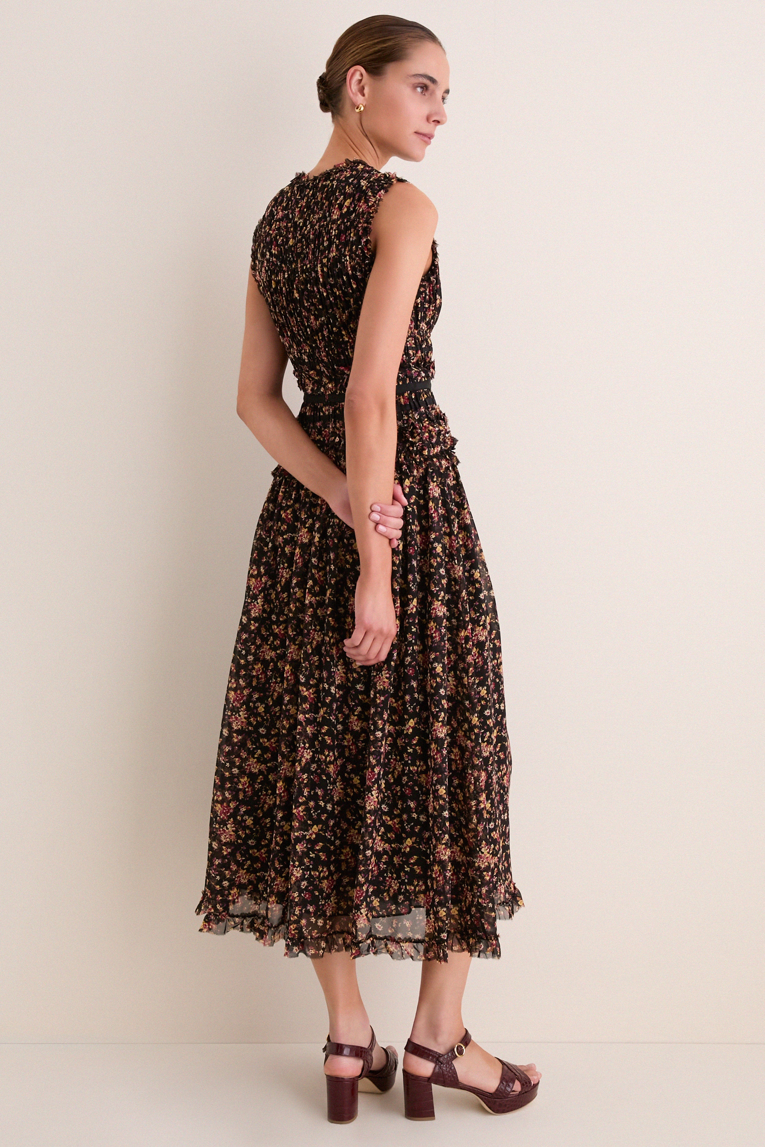 Noir Mille-Fleur Etta Sleeveless Silk Dress