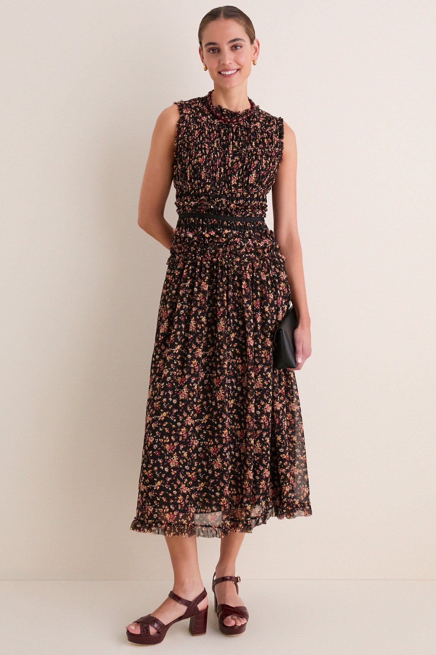 Noir Mille-Fleur Etta Sleeveless Silk Dress