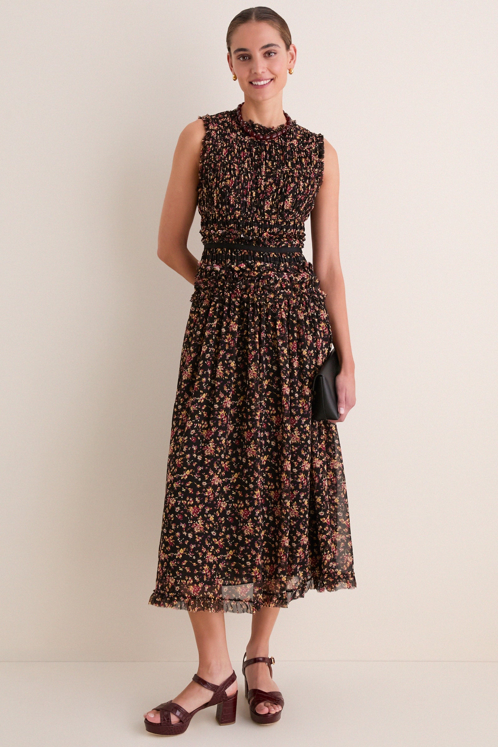 Noir Mille-Fleur Etta Sleeveless Silk Dress