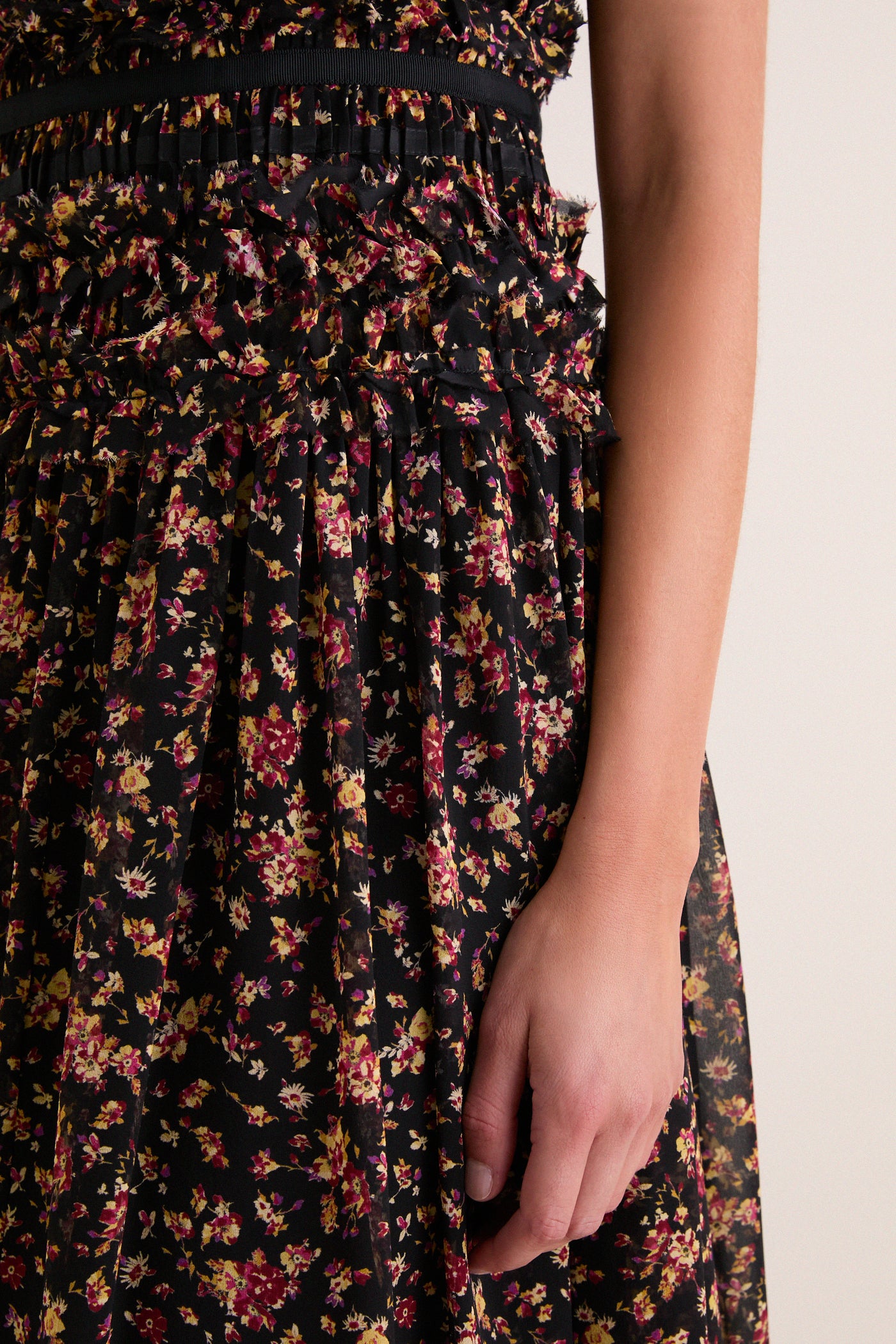 Noir Mille-Fleur Etta Sleeveless Silk Dress