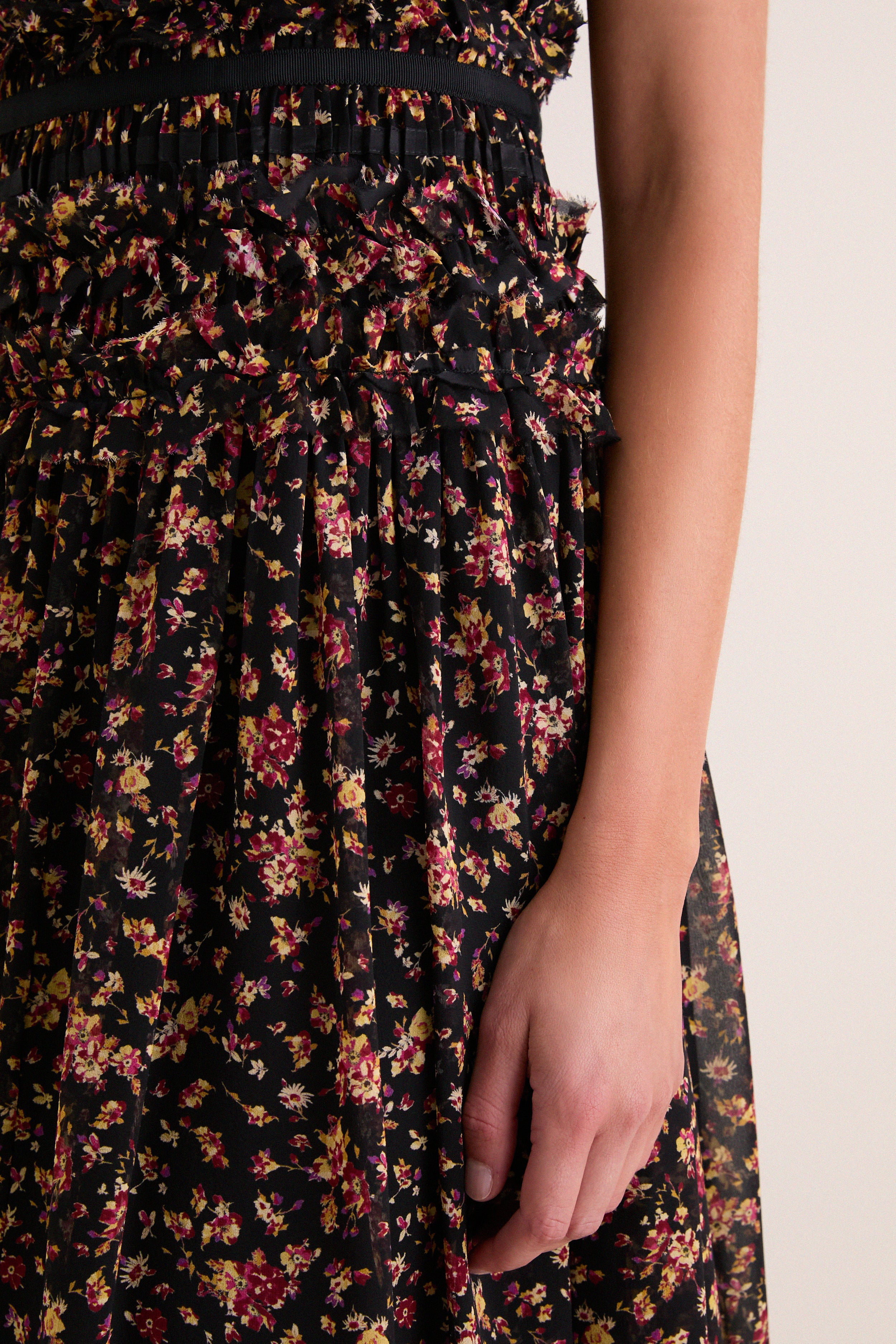 Noir Mille-Fleur Etta Sleeveless Silk Dress