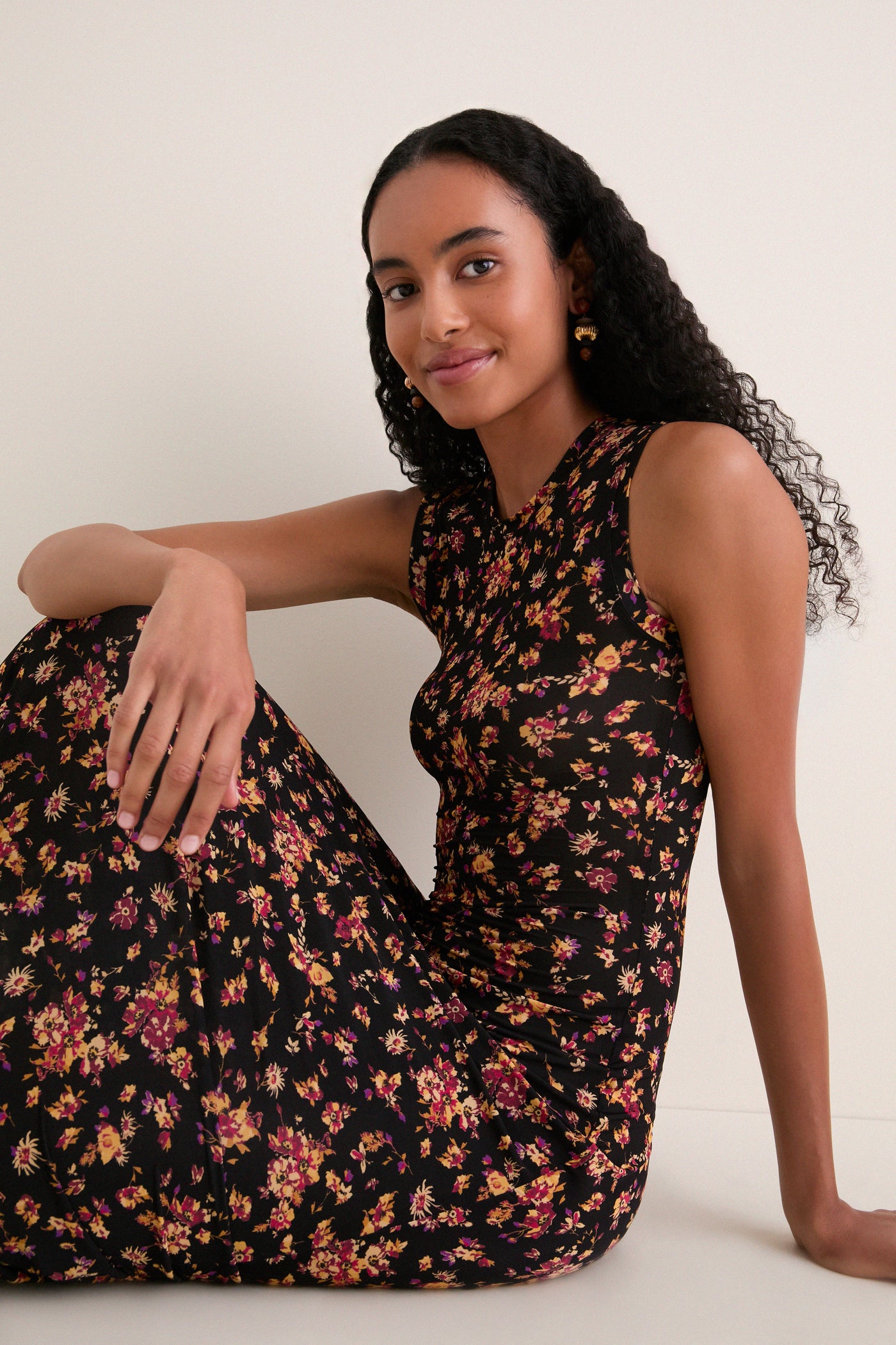 Noir Floral Orla Sleeveless Jersey Dress