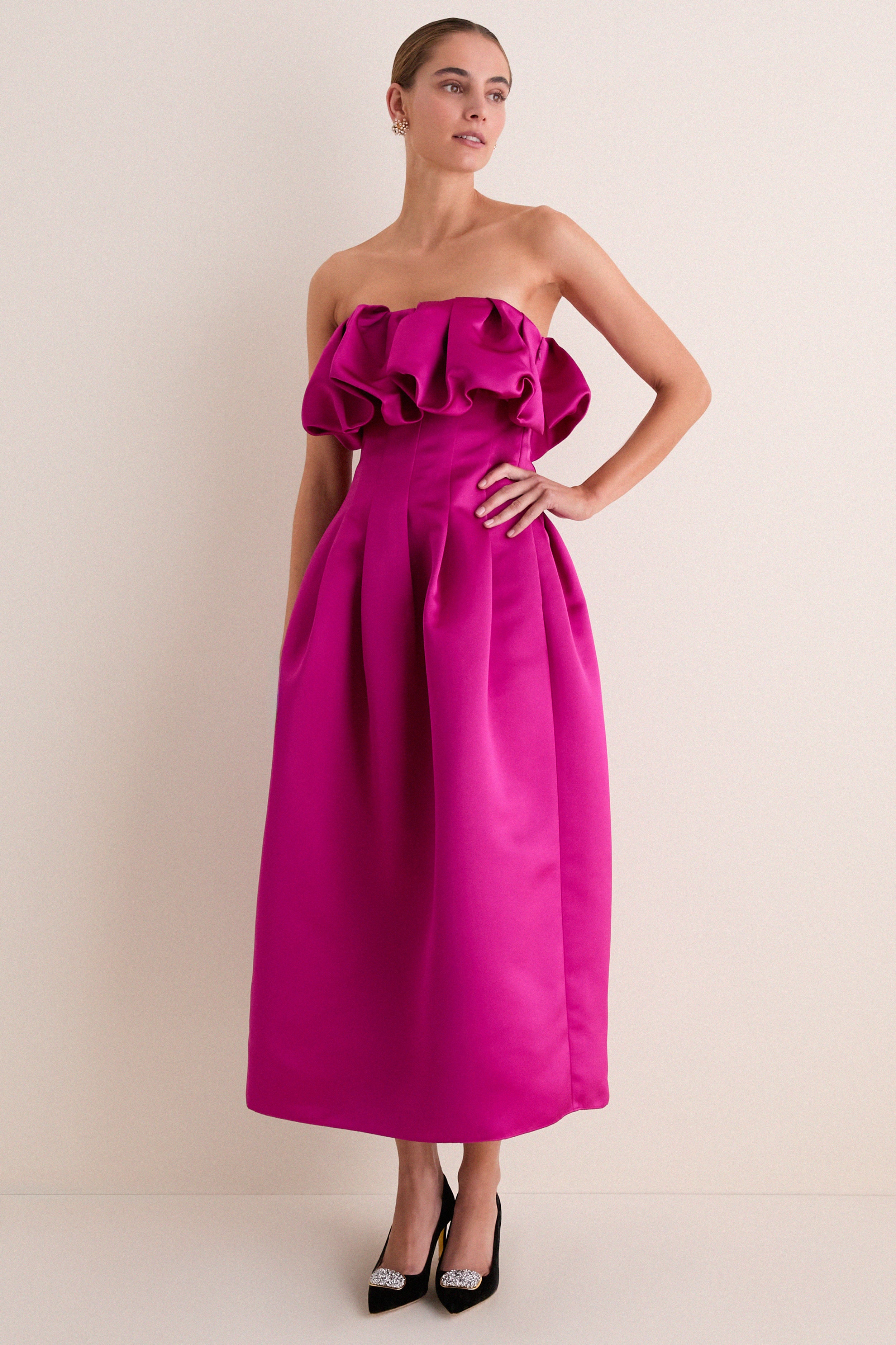 Orchid Cosima Strapless Satin Dress