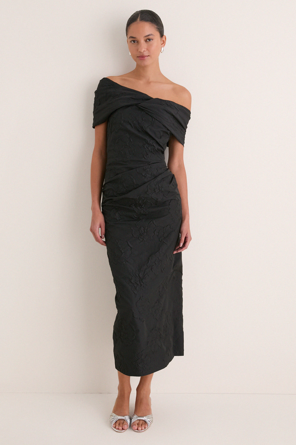 Noir Violeta Off the Shoulder Nylon Dress